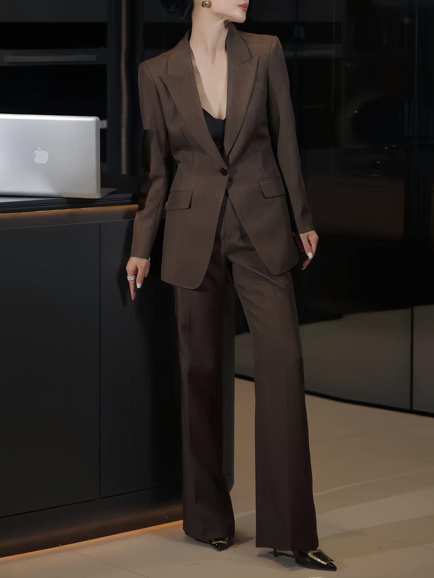 Chic and Youthful Pink Tailored Blazer & Slim-Fit Trousers Set | Elegant One-Button Suit for Professional and Stylish Look