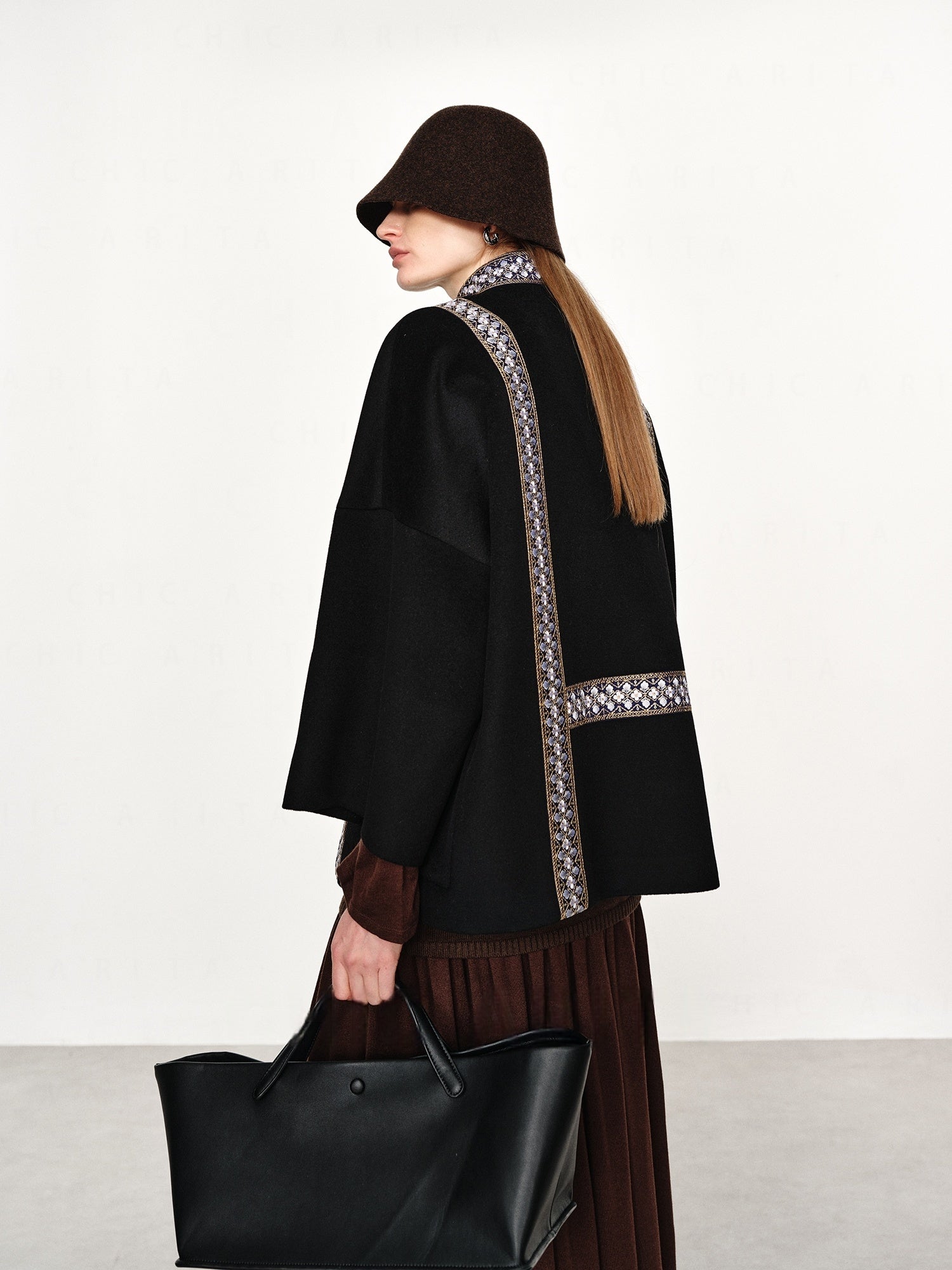 20% Cashmere Embroidered Double-Faced Wool Coat for Women – Short Wool Blend Overcoat