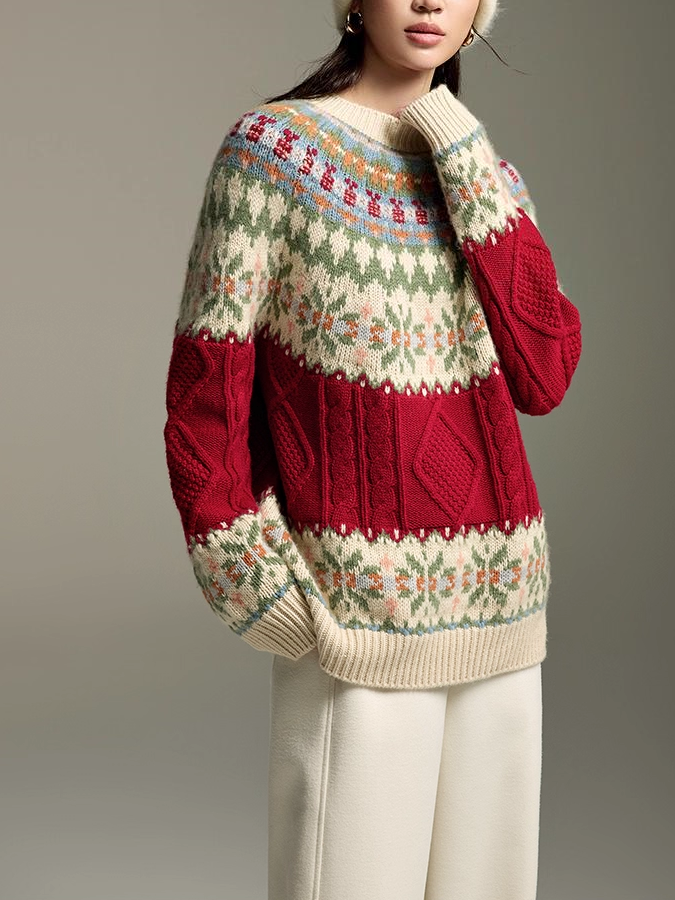 Fair Isle Wool-Cashmere Christmas & New Year Sweater for Women – New Autumn Winter Knit Top