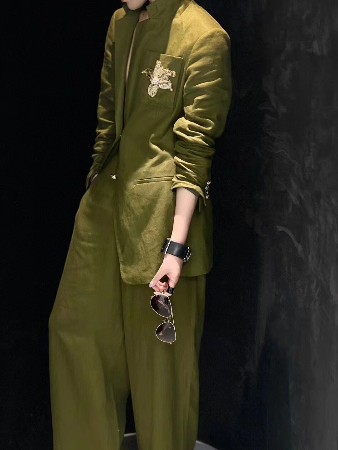 Linen Retro Loose Suit+Wide-leg Pants Commuter Two-piece Set