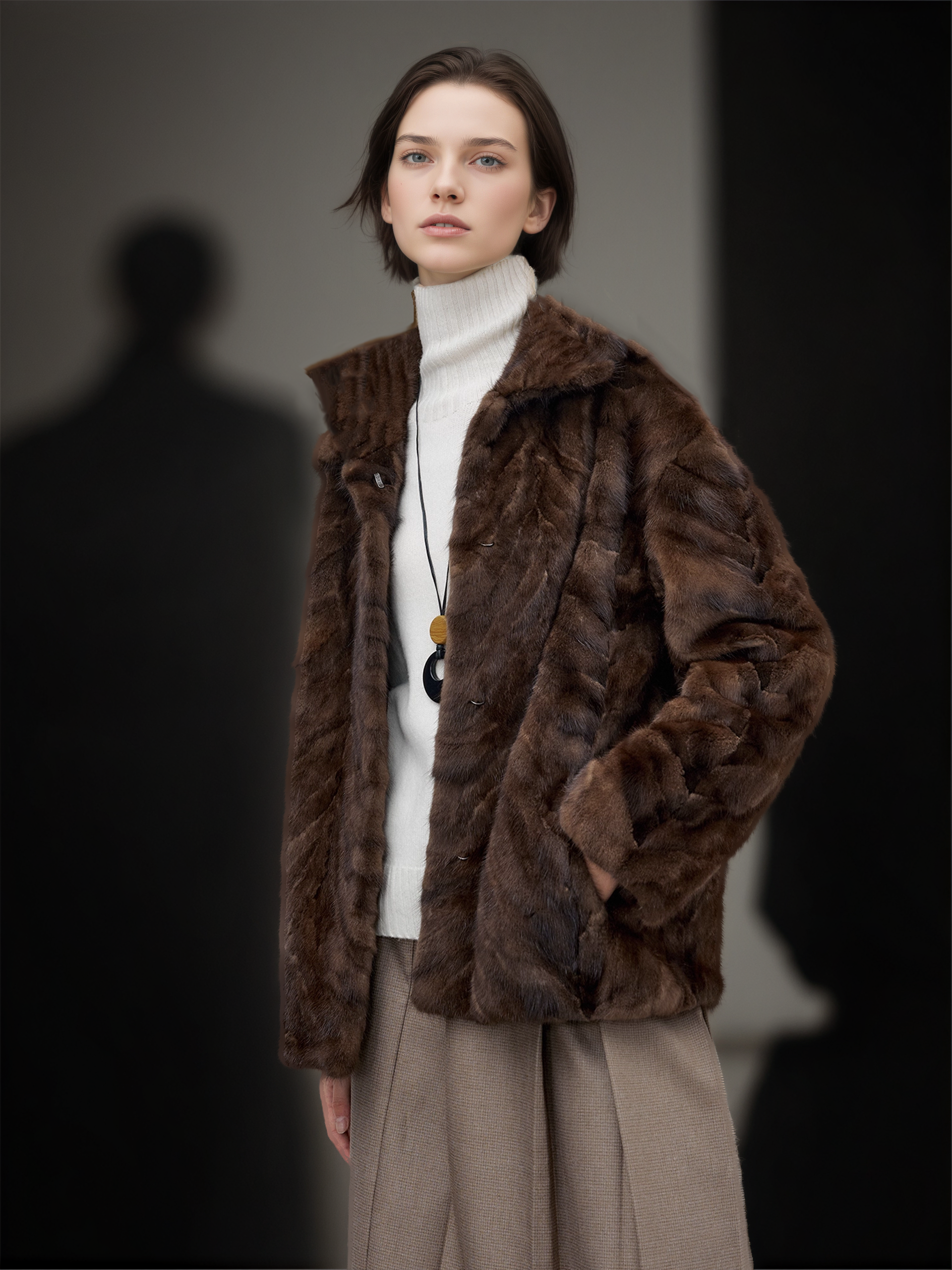 Women’s Short  Mink Fur Coat with Turn-Down Collar | Elegant Winter Jacket