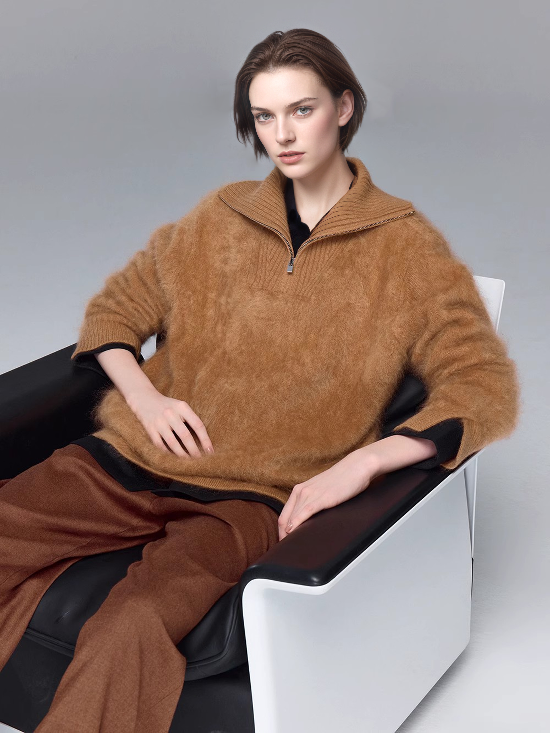 Luxury Dyed Cashmere Brushed Knit Sweater | French Sailor Collar Wool Pullover for Women