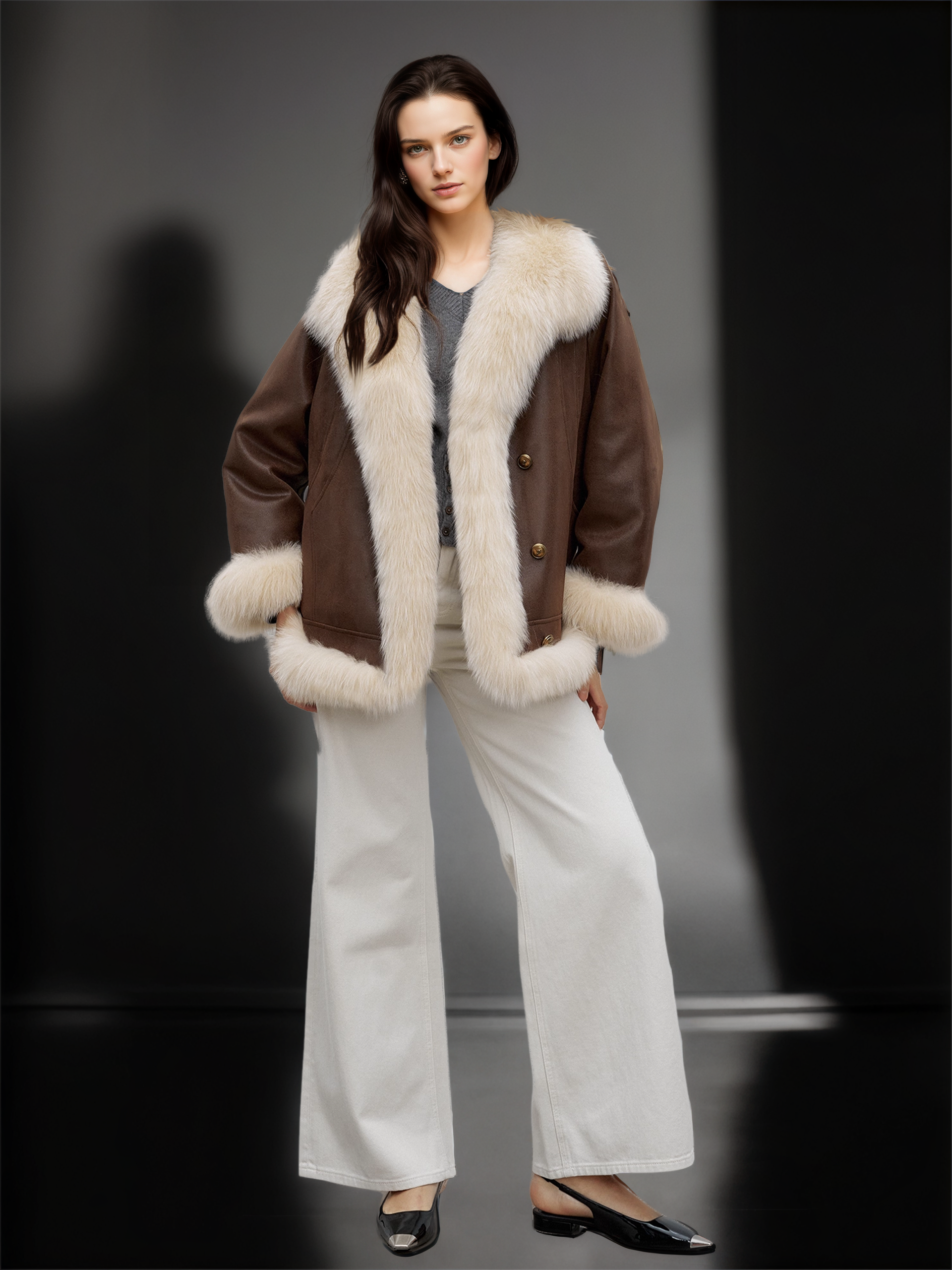 Women’s Mid-Length Down Coat with  Fox Fur Hood | 90% White Goose Down Winter Jacket
