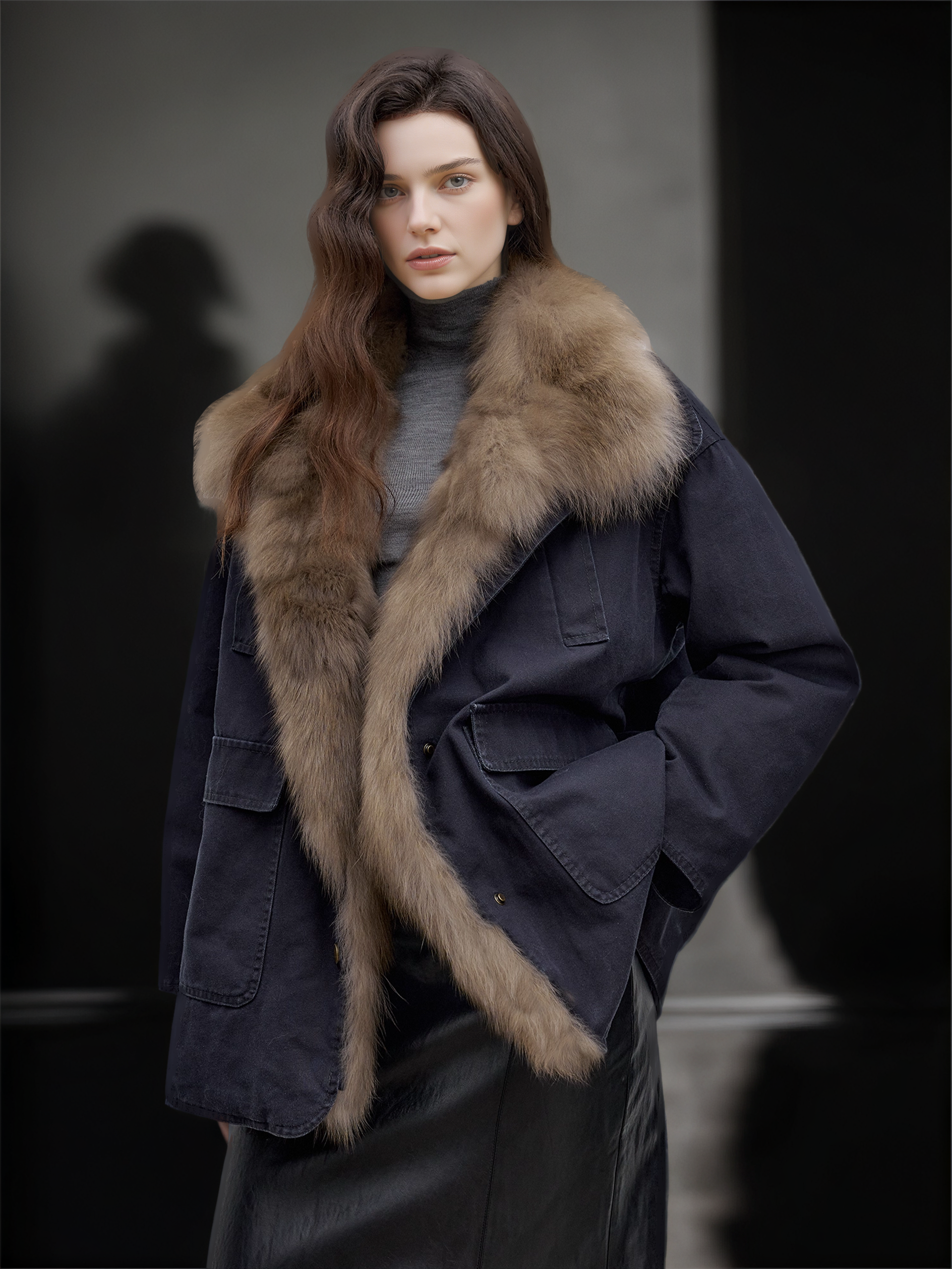 Women’s Mid-Length Down Parka with Fox Fur Hood | 90% White Goose Down Winter Coat