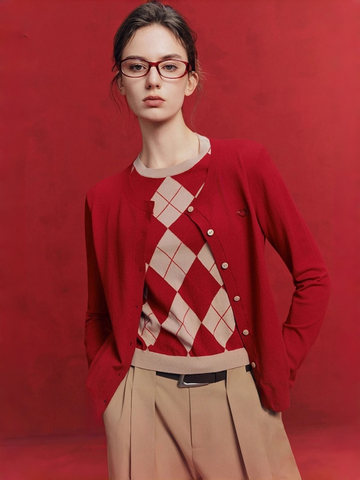 Christmas Layered-Look Knit Cardigan for Women – New Relaxed & Cozy Holiday Sweater