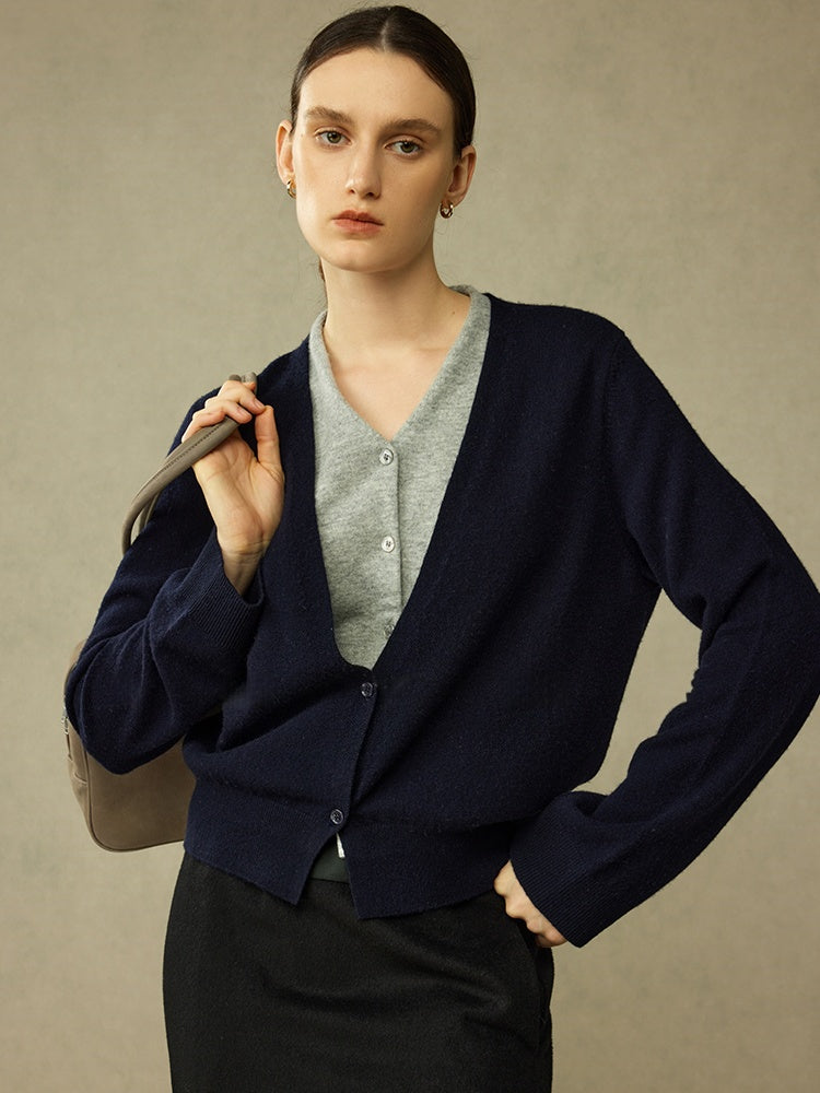 Elegant Wool Knit Cardigan | V-Neck Fake Two-Piece Design | Versatile Autumn Winter Sweater Coat for Women