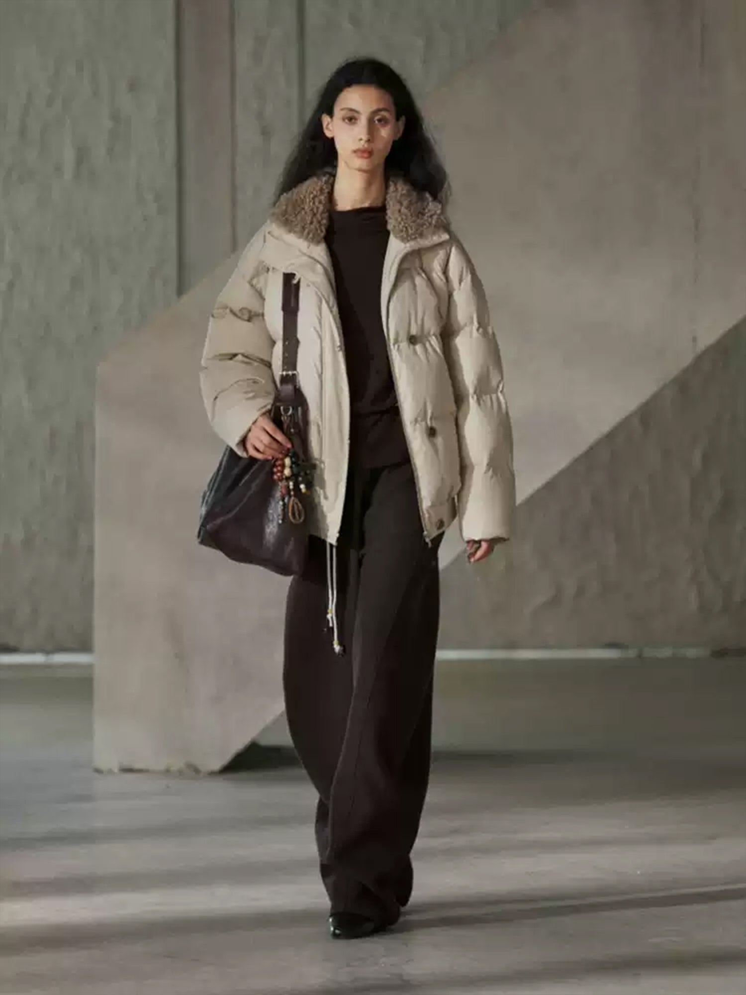 Thickened Winter Sherpa-Trim Stand Collar Down Jacket for Women – Warm Oversized Puffer Coat