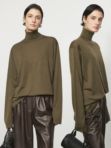 Women’s Heavyweight Pure Wool Turtleneck Sweater | Biella Superfine Merino, Relaxed Quiet-Luxury Fit