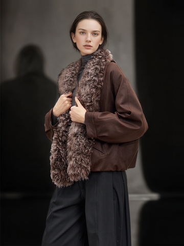 Women’s Short Down Parka with Shearling and  Fur Collar | 90% White Goose Down Winter Coat