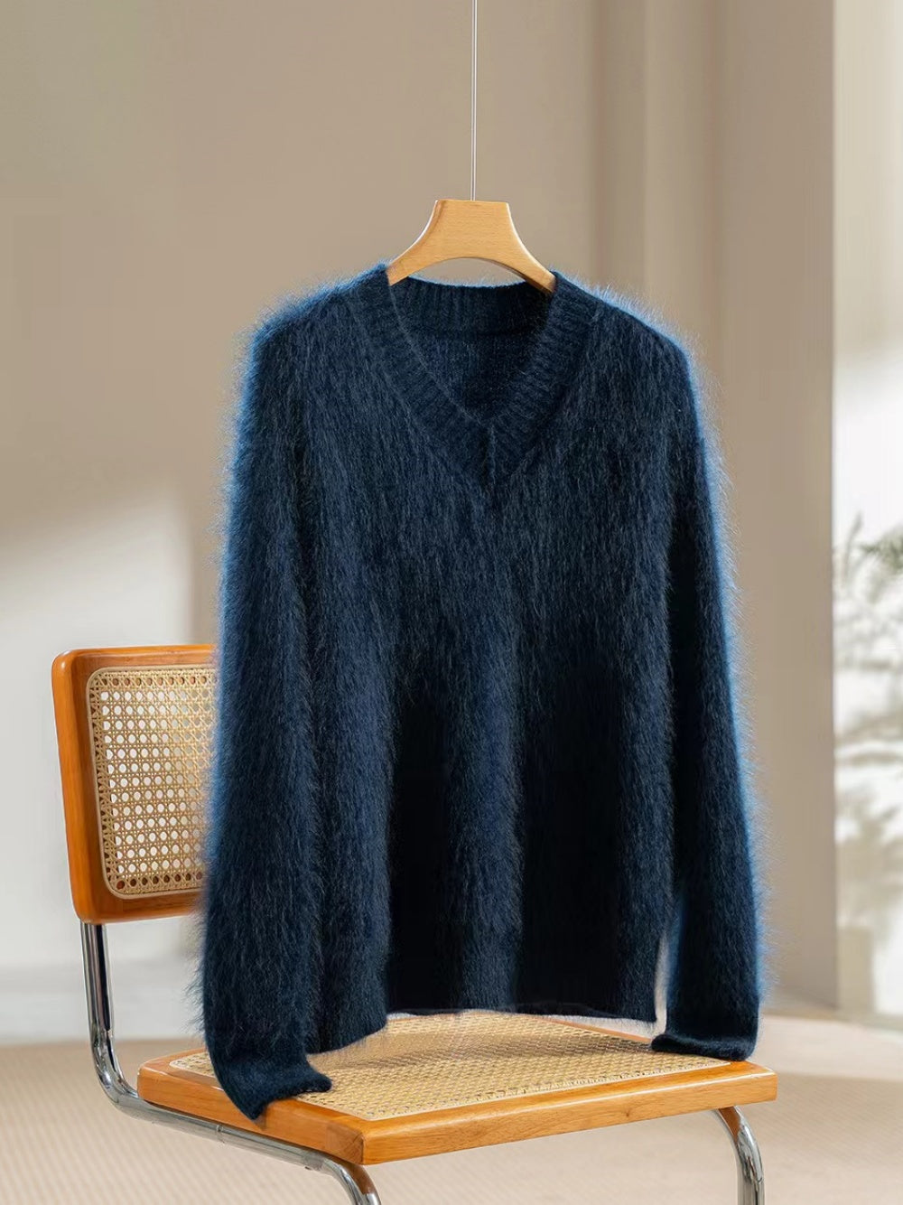 100% Rare Haan Mountain Cashmere Brushed Knit | Cloud-Soft Oversized V-Neck Sweater for Women