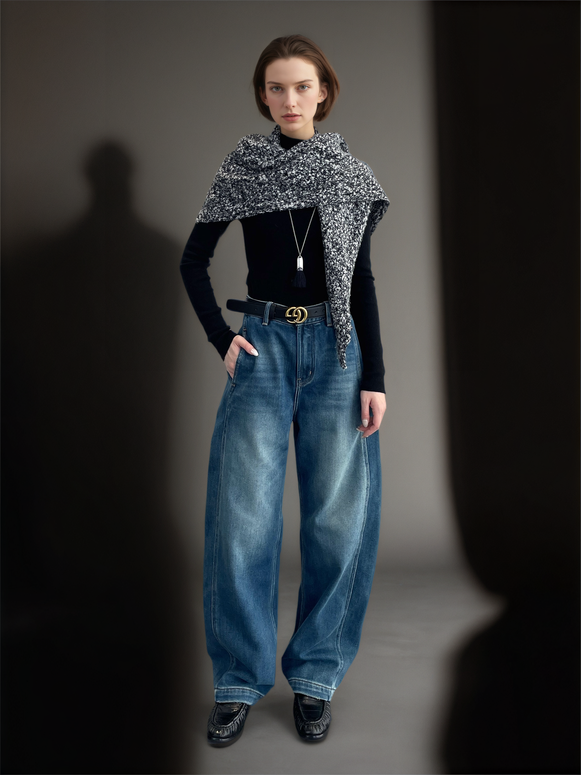 Women’s 100% Cotton Slim Fit Denim Jeans | Vintage Blue Sculpted Panel Scythe-Cut Design Pants