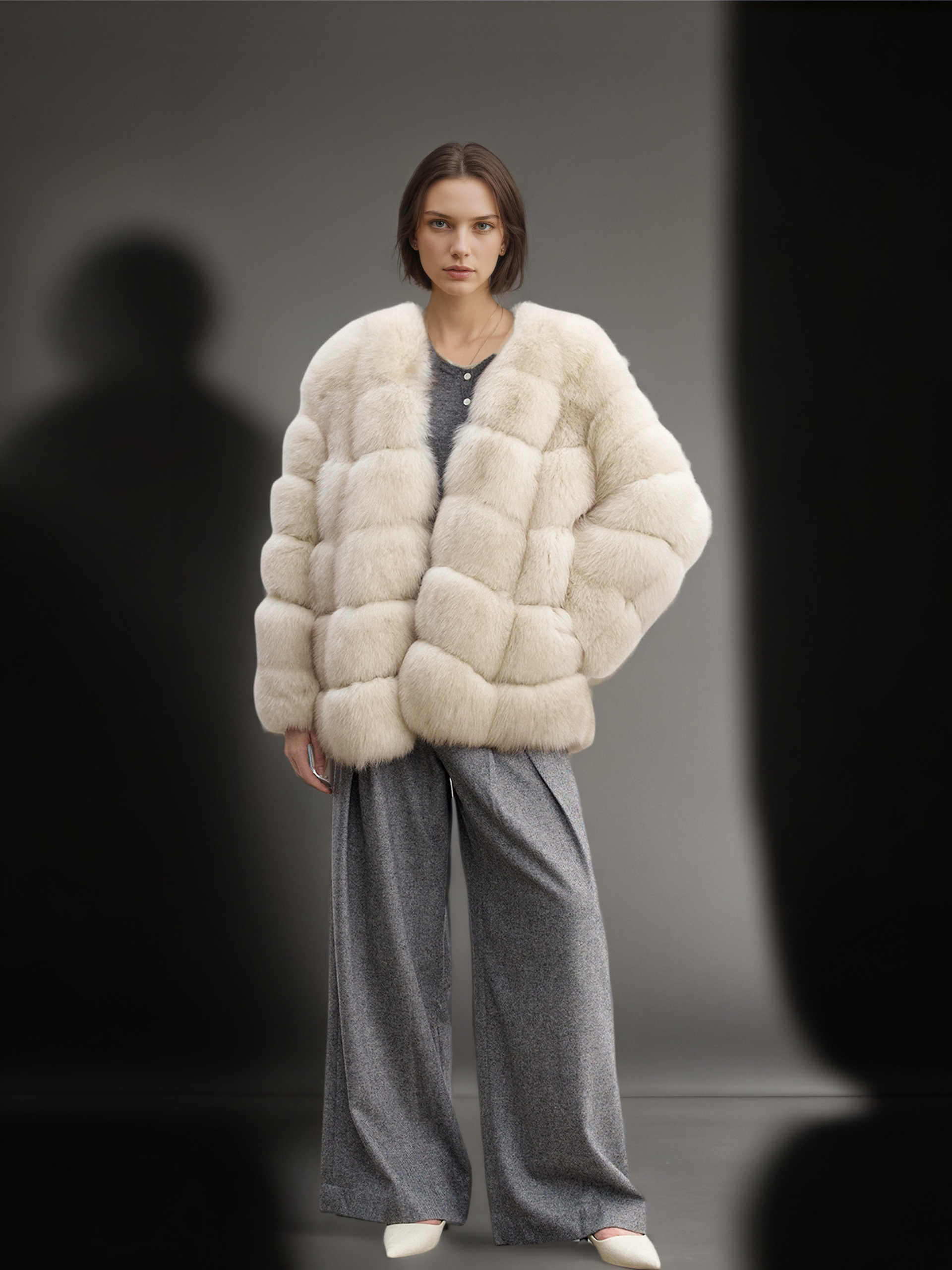 Women’s Mid-Length  Fox Fur Coat | Elegant Winter Jacket Inspired by Finnish Saga Furs Style