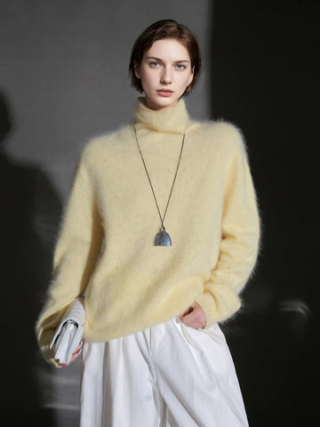 Luxury Cashmere Turtleneck Sweater – Seamless Design, Soft Brushed Knit, Solid Color Warm Pullover for Fall Winter