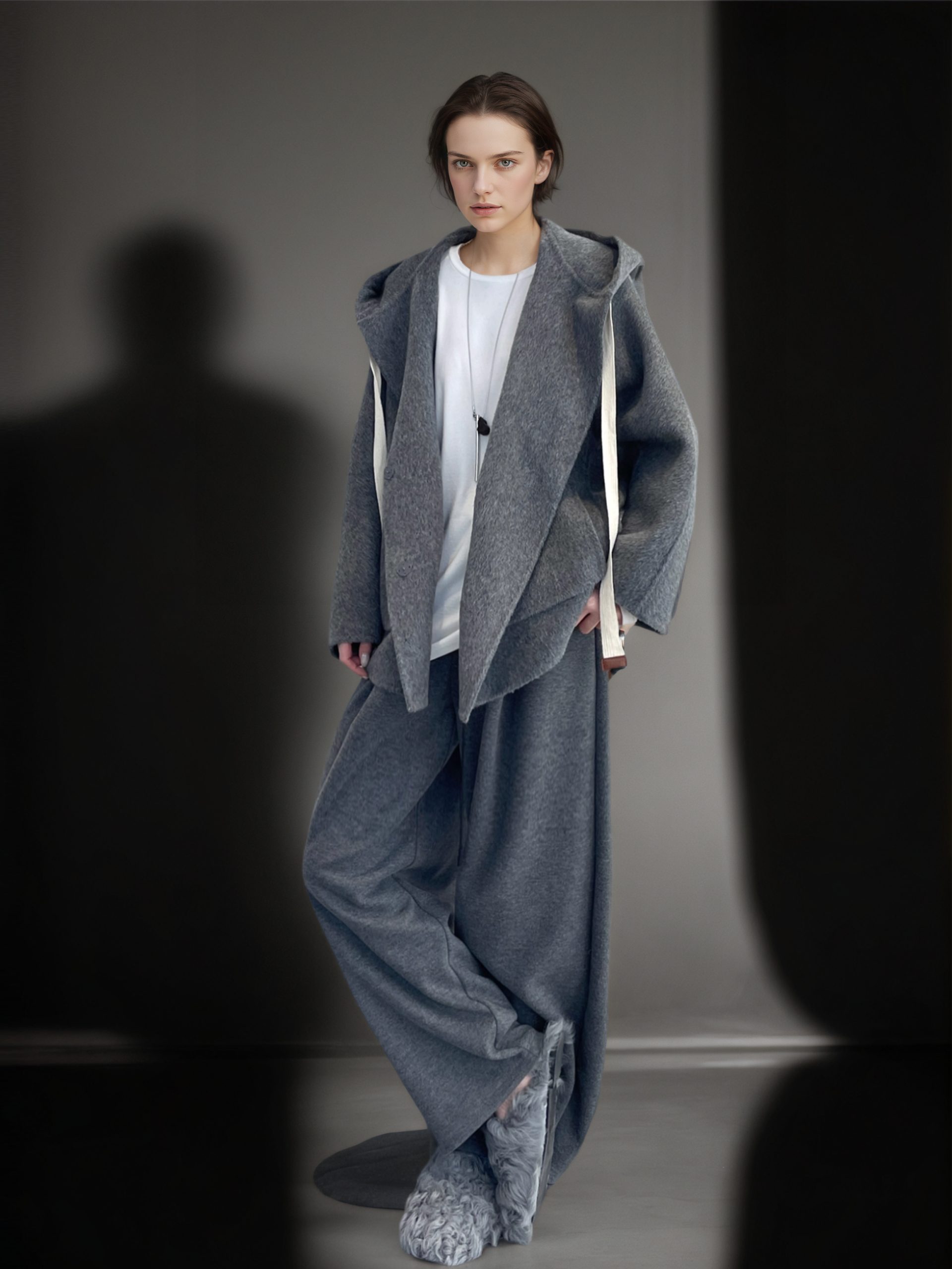 Women’s 100% Wool Hooded Coat | Loose Fit Double-Faced Woolen Cocoon Overcoat