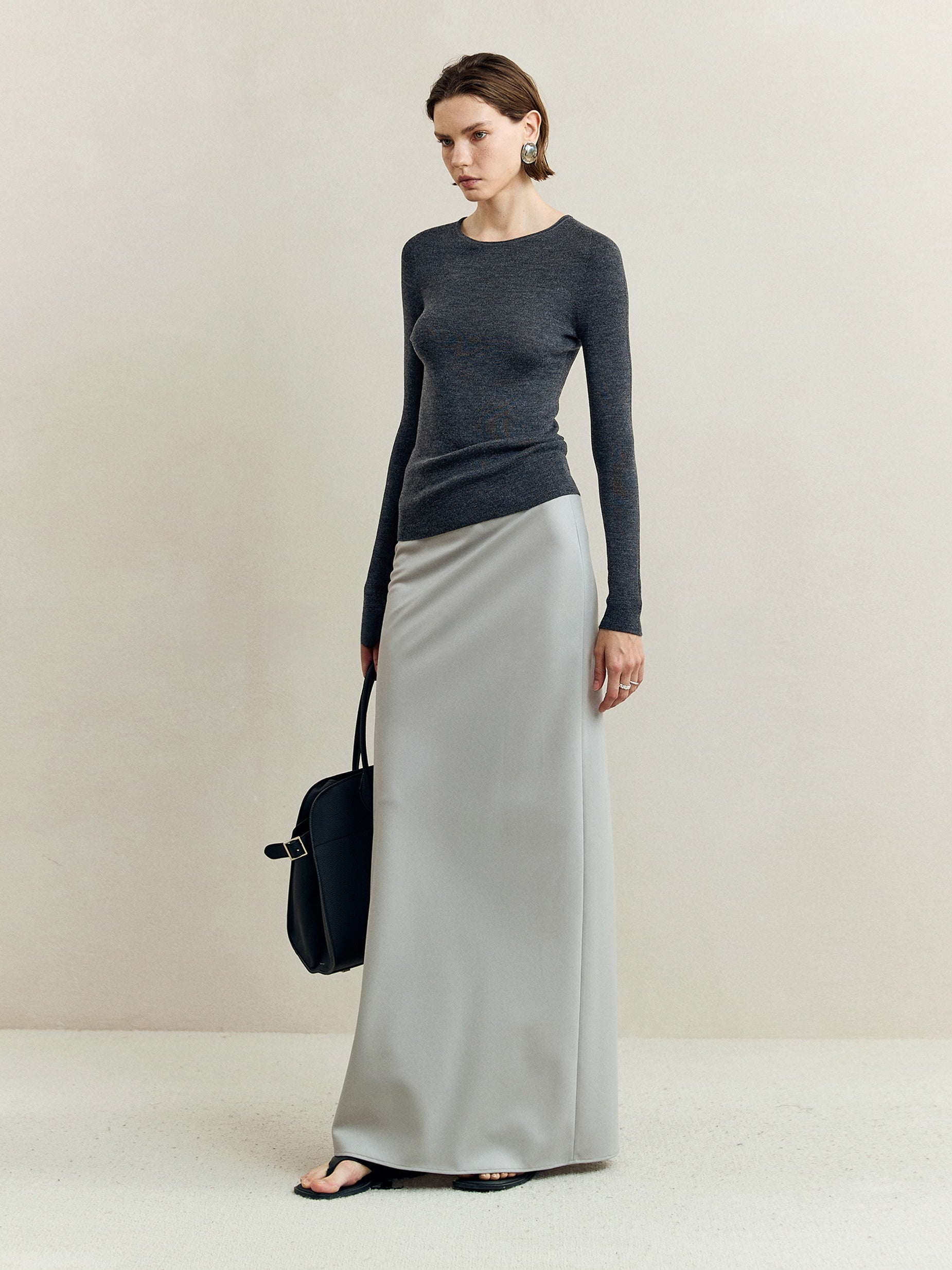 Japanese Washable 90S Fine Merino Wool Pencil Skirt | Elegant High-End Fishtail Hem Midi Skirt