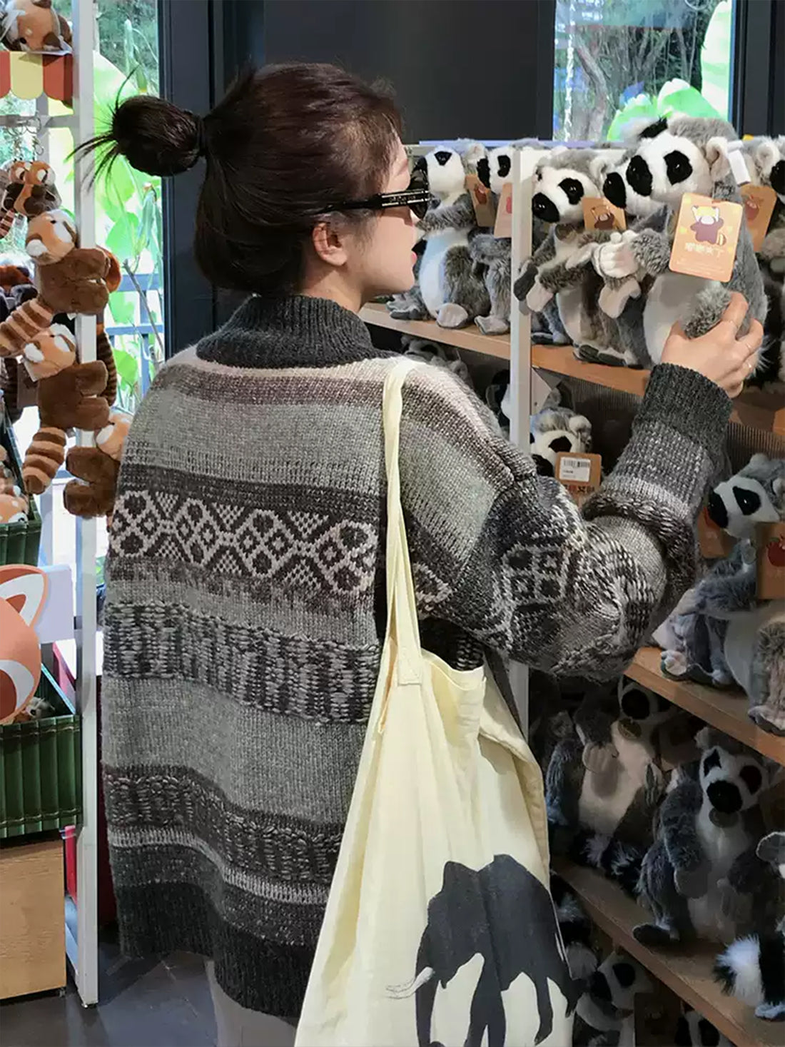 Fair Isle Geometric Knit Vintage High-Neck Sweater Jacket – Double Zipper Stand-Collar Knit for Fall/Winter