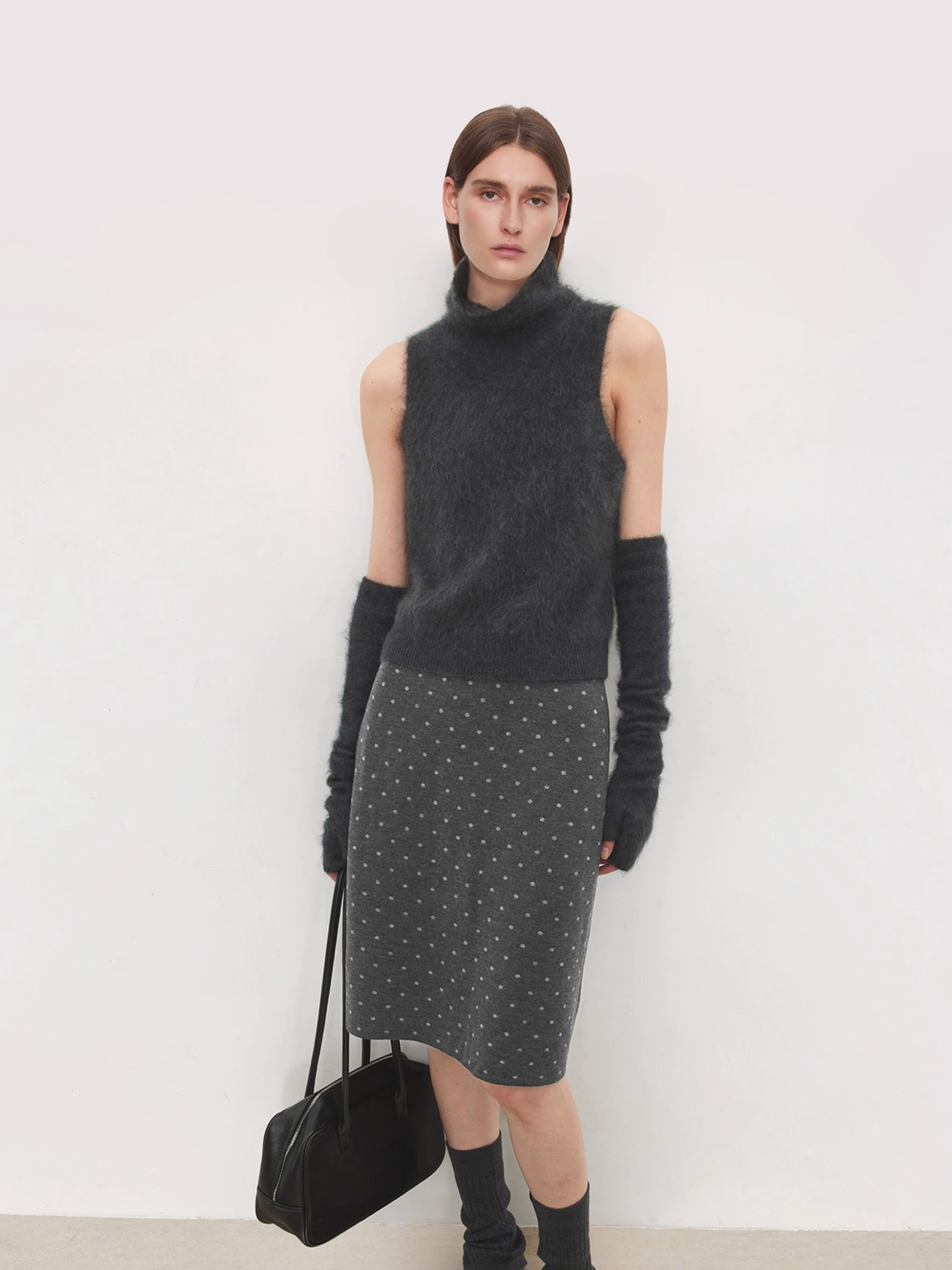 Vintage Double-Layer Jacquard Polka Dot Skirt | Mercerized Wool Knit Skirt