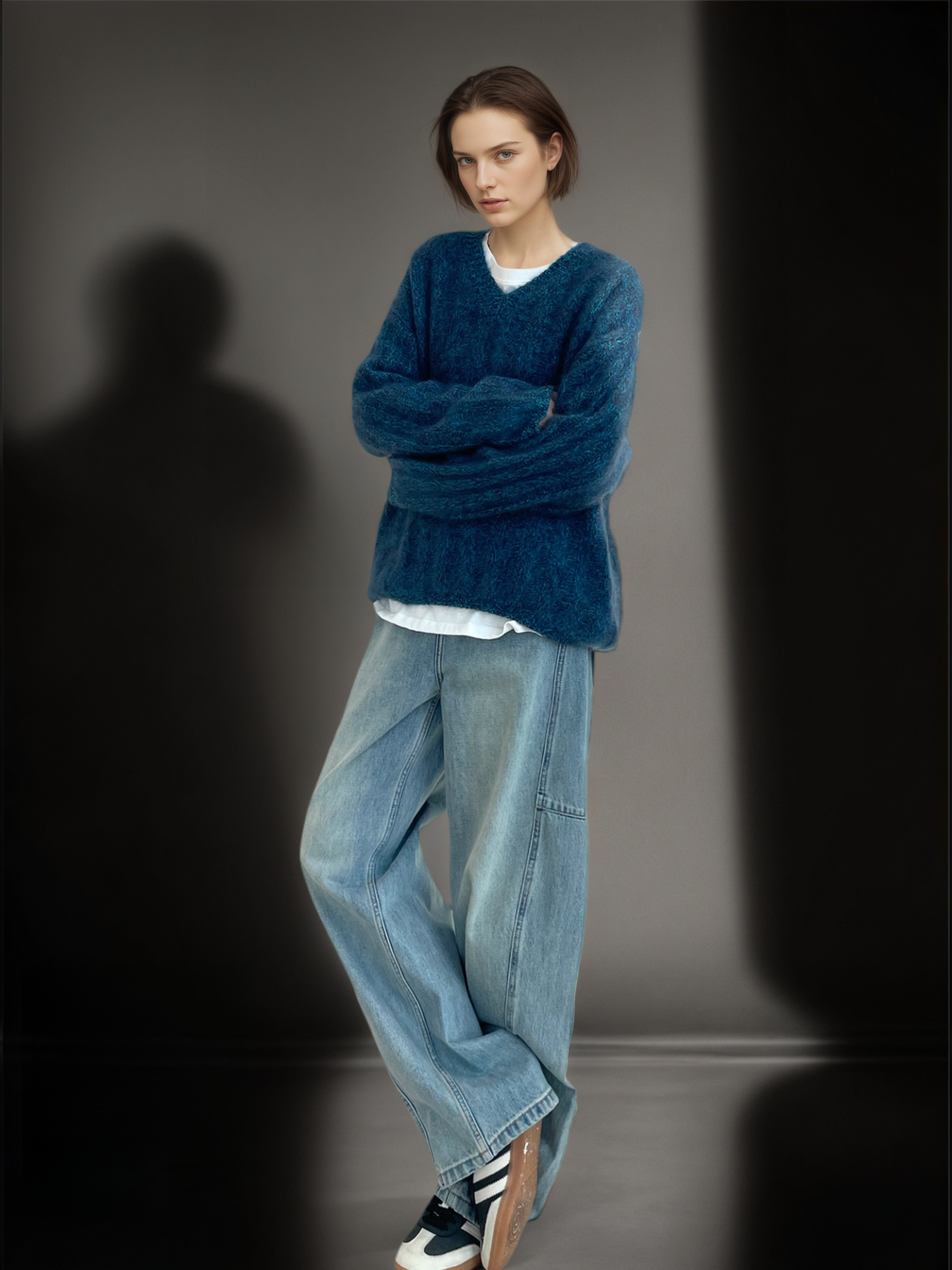 Women’s Wool Cashmere V-Neck Ribbed Knit Sweater | Soft Brushed Pullover with Relaxed Fit