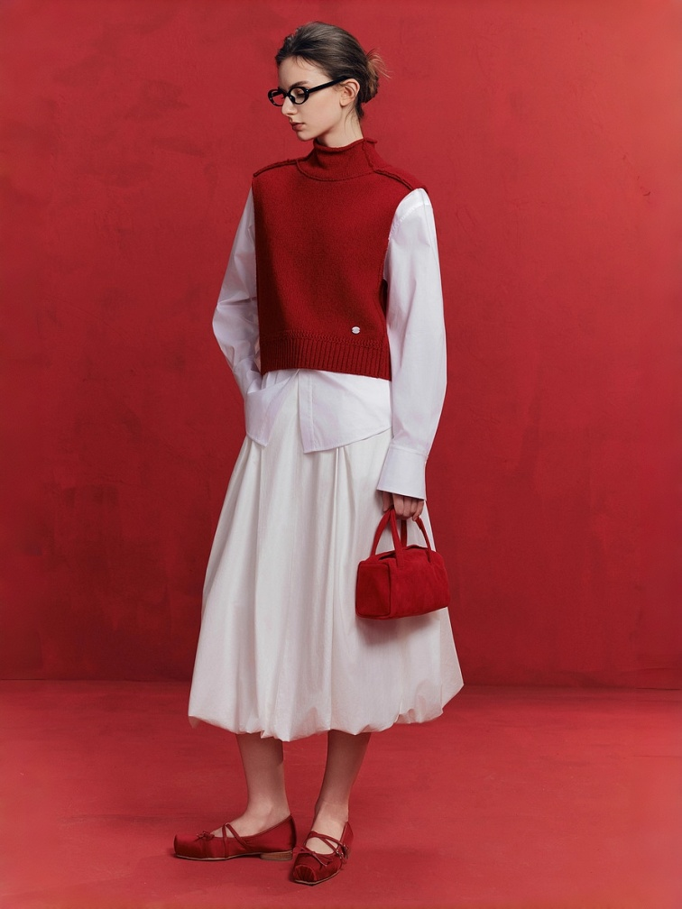 Wool Turtleneck Christmas Sweater Vest & Shirt Set – New Designer Two-Piece Outfit for Women