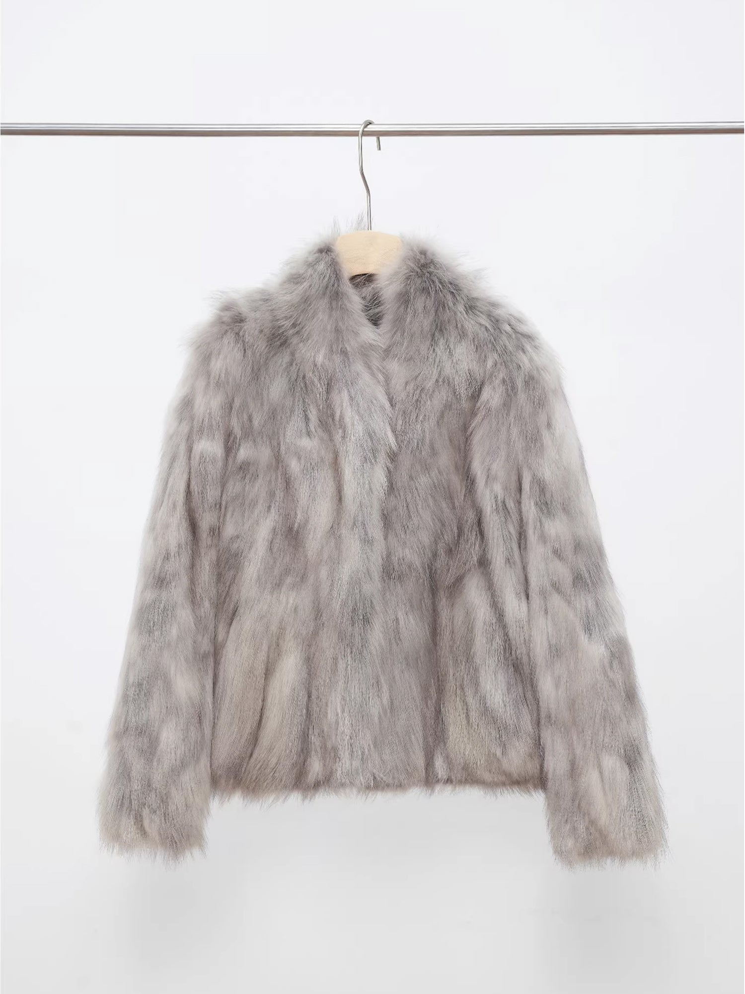 Women’s Raccoon Fur Jacket | Short Two-Tone Ombre V-Neck Winter Coat