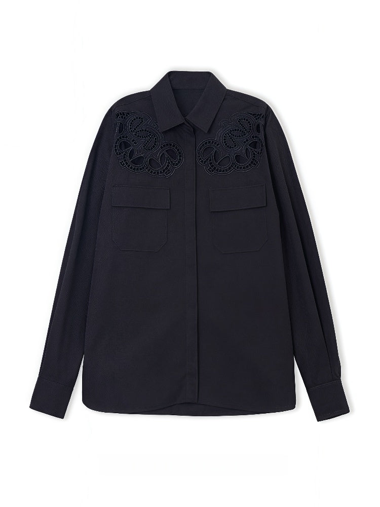 Luxury French Hollow Embroidered Cotton Blouse – Refined Craftsmanship, Elegant Summer Shirt