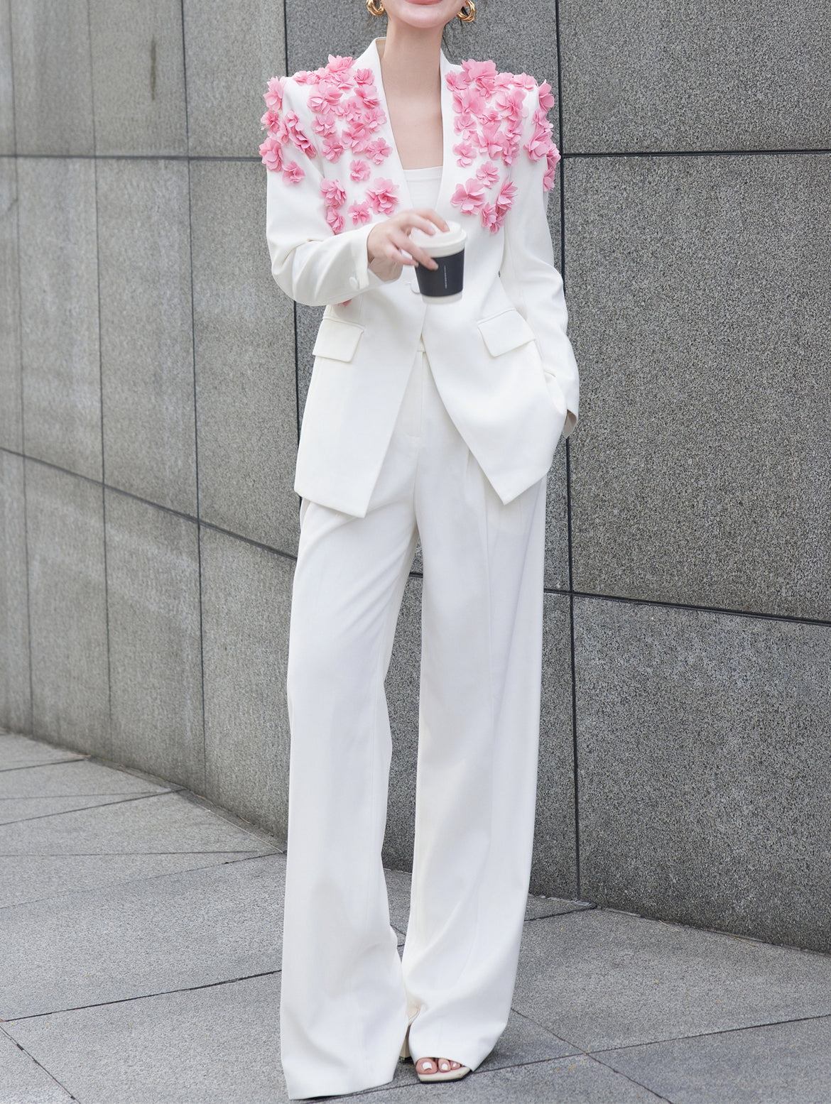 Premium Autumn Blazer Set – 3D Cherry Blossom Jacket with Formal Pants