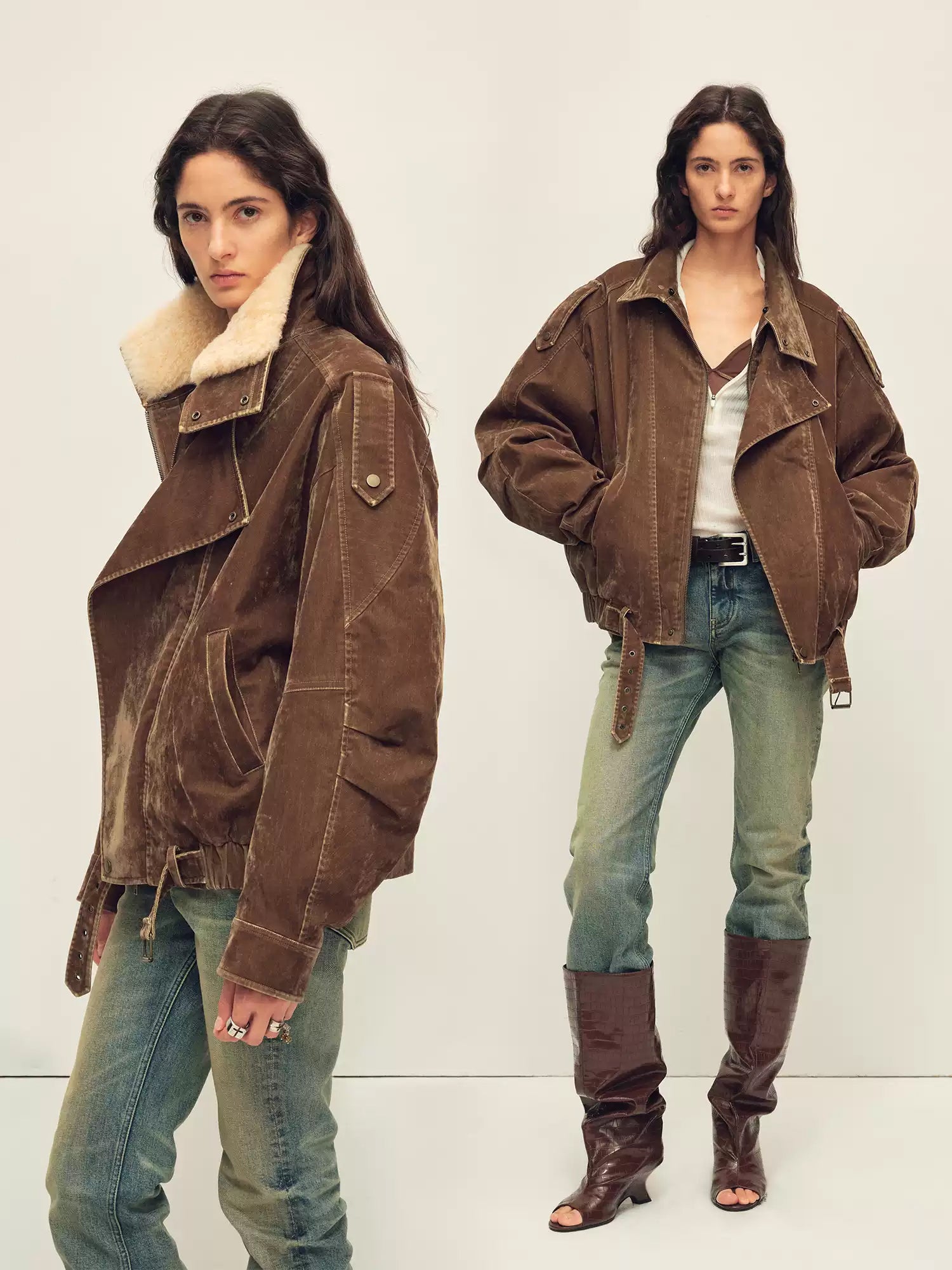 Flocked Denim Parka Coat with Wool Collar and 90% Goose Down Filling for Winter