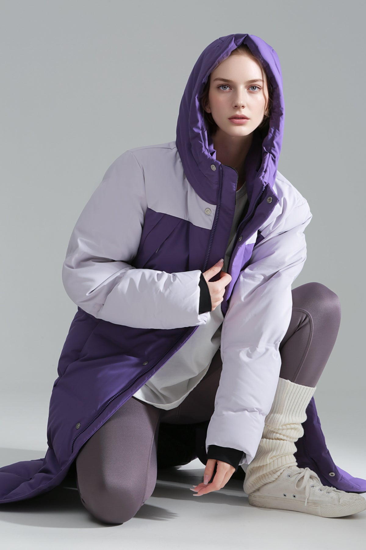 Macaron Color Long Down Coat for Women – Warm Lightweight Goose Down Puffer Jacket, Outdoor Winter Outerwear