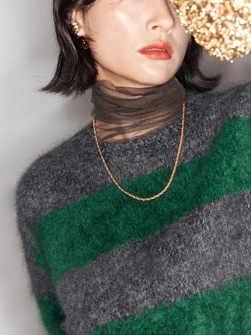 Nordic Christmas Night | Heavyweight Luxurious Brushed Cashmere Color-Block Striped Relaxed Soft Crewneck Sweater – Premium Winter Knitwear