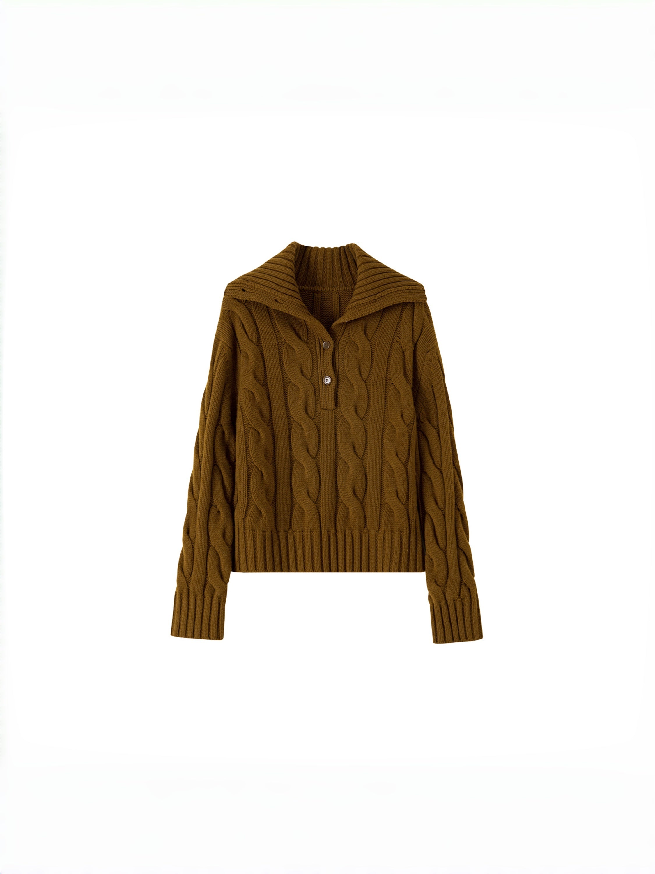Sculptural Cable Knit Series Autumn/Winter Essential Pure Wool Yarn Chunky Knit Polo Sweater – Oversized Silhouette