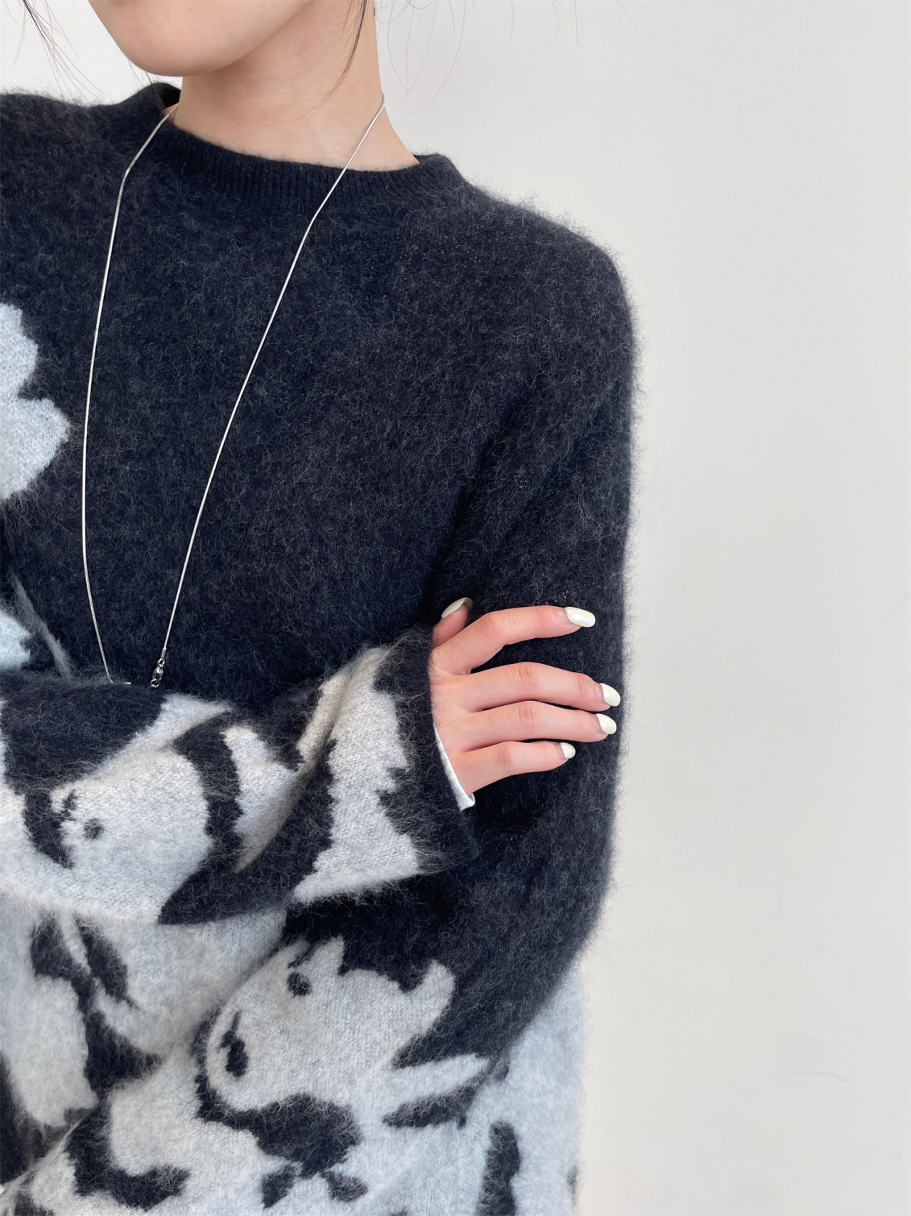 Women’s Wool Cashmere Jacquard Knit Sweater | Soft Brushed Pullover with Relaxed Fit for Fall Winter