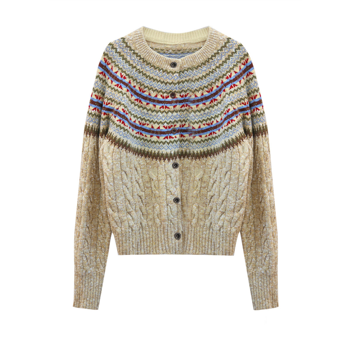 Lavender Fair Isle Mock-Neck Sweater — Vintage-Inspired Slim-Fit Knit Top