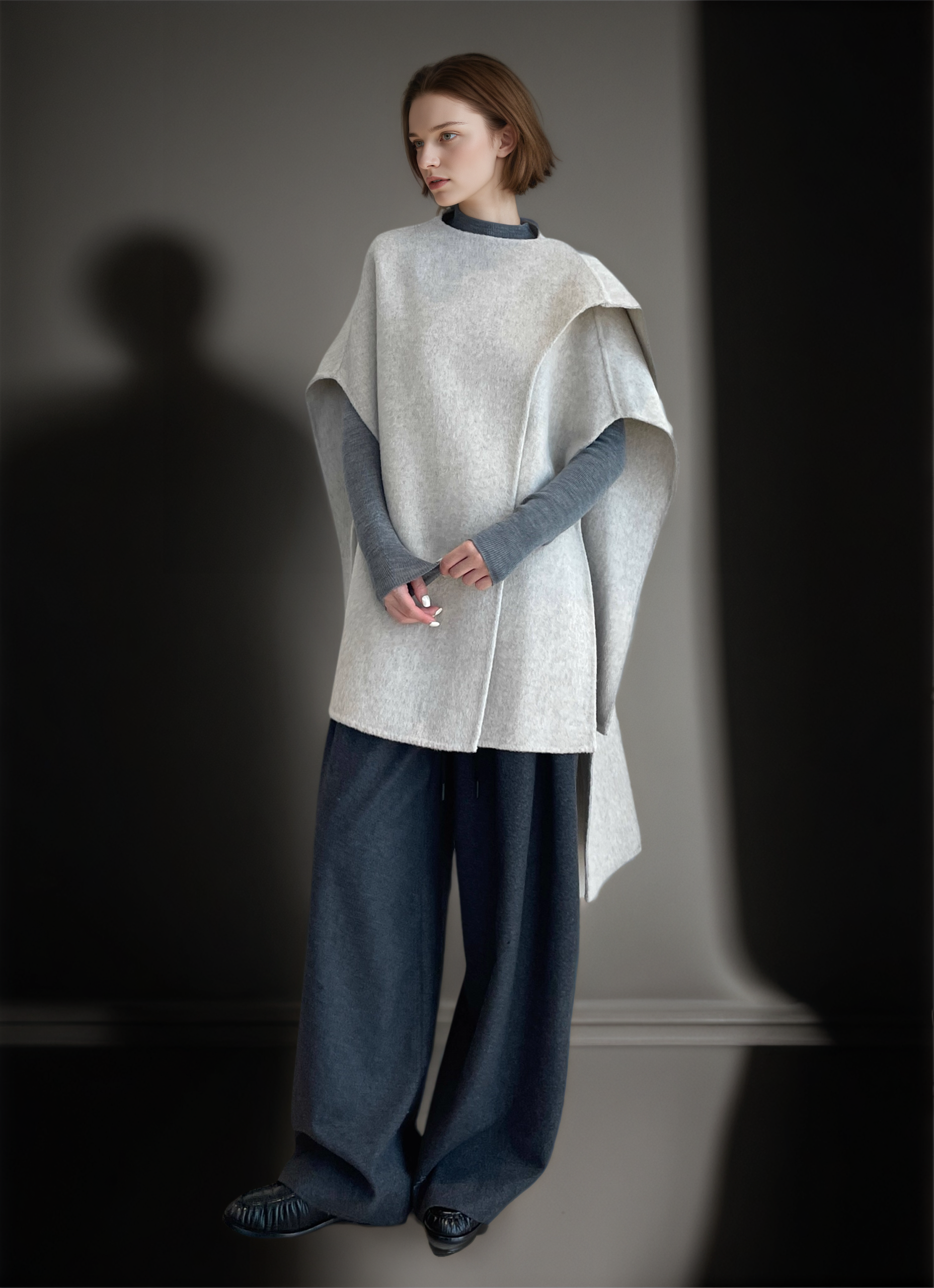 Wool Double-Faced Scarf Collar Cape Coat for Women | Elegant Winter Wool Cloak Jacket