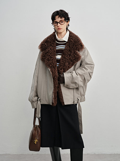 Detachable Shearling-Collar Down Parka for Women – 90% White Goose Down Winter Fur-Trim Coat