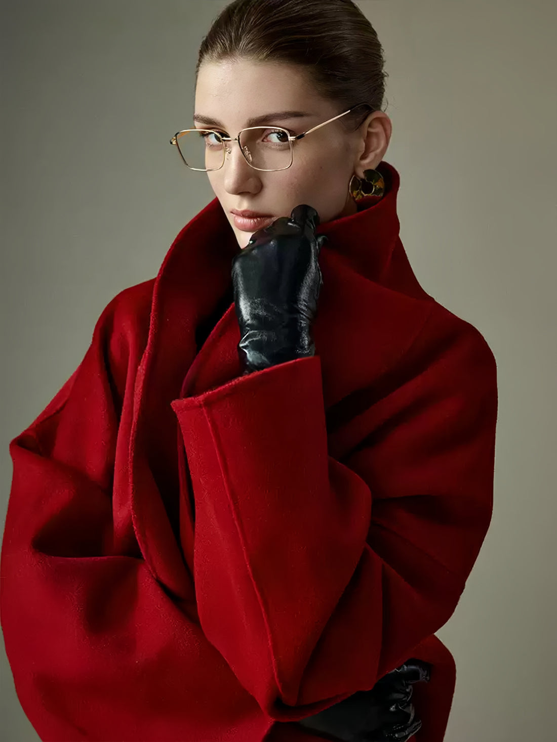 High-End Hepburn-Style Red Wool Coat for Women | Elegant Vintage Double-Faced Wool Overcoat for Christmas