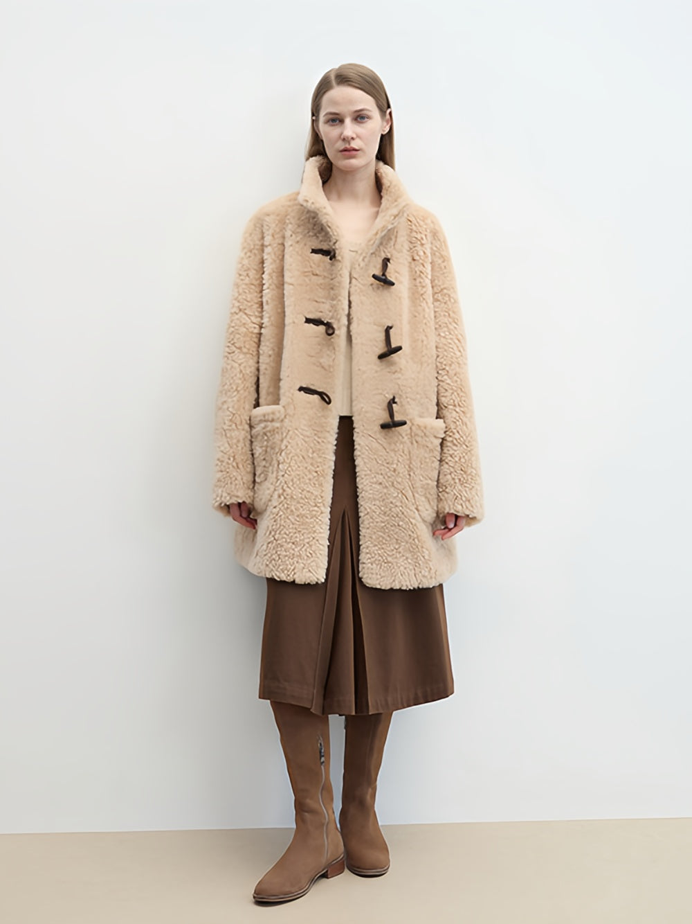 Ragoon-Style Curly Shearling Wool Coat for Women – Mid-Length Faux Shearling Jacket with Toggle Closure and Stand CollarRagoon-Style Curly Shearling Wool Coat for Women – Mid-Length Faux Shearling Jacket with Toggle Closure and Stand Collar