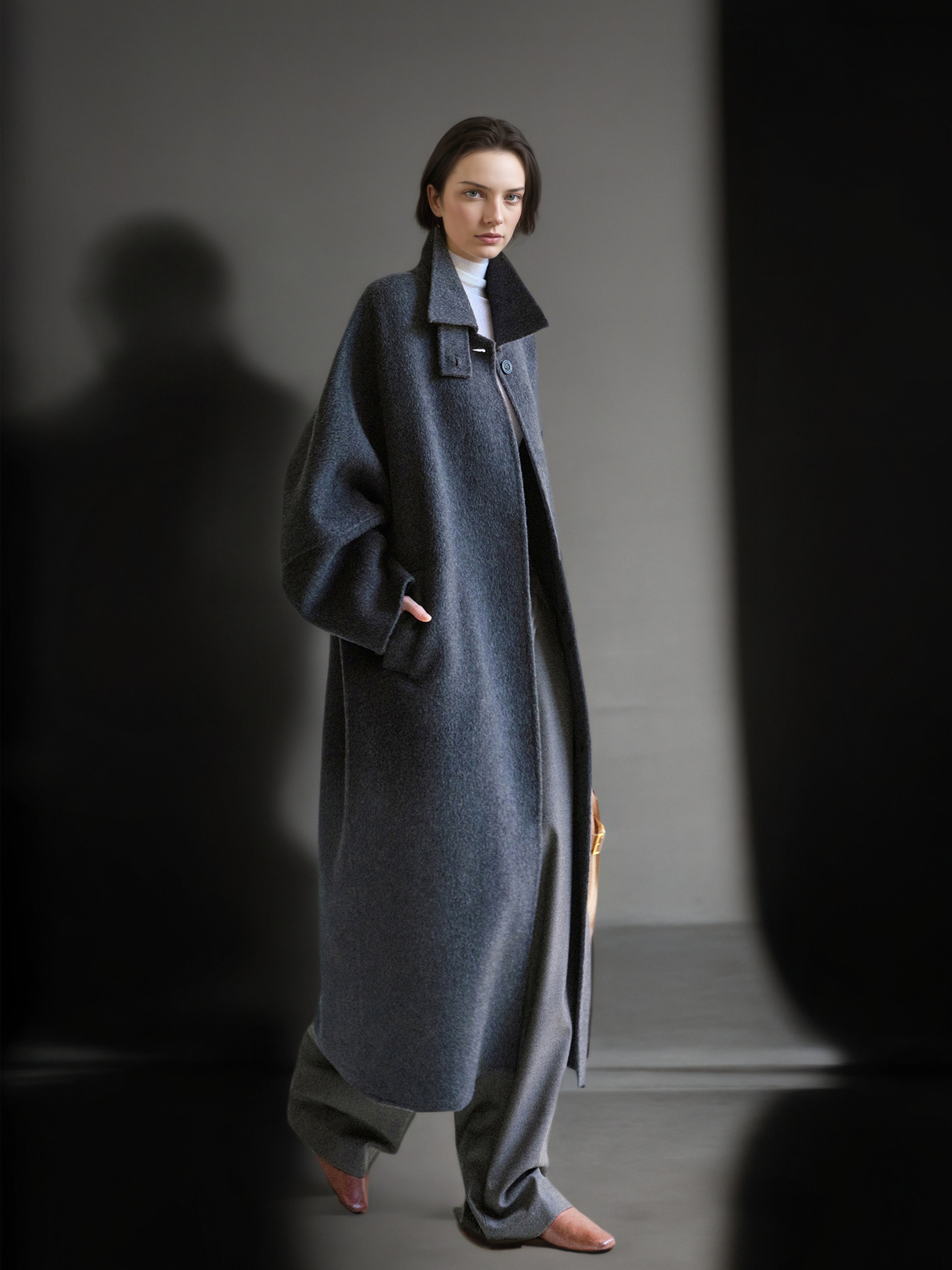 Tailored Wool, Camel & Yak Hair Coat with Complimentary Triangle Scarf – Old Money Style Double-Faced Wool Overcoat for Women Fall/Winter