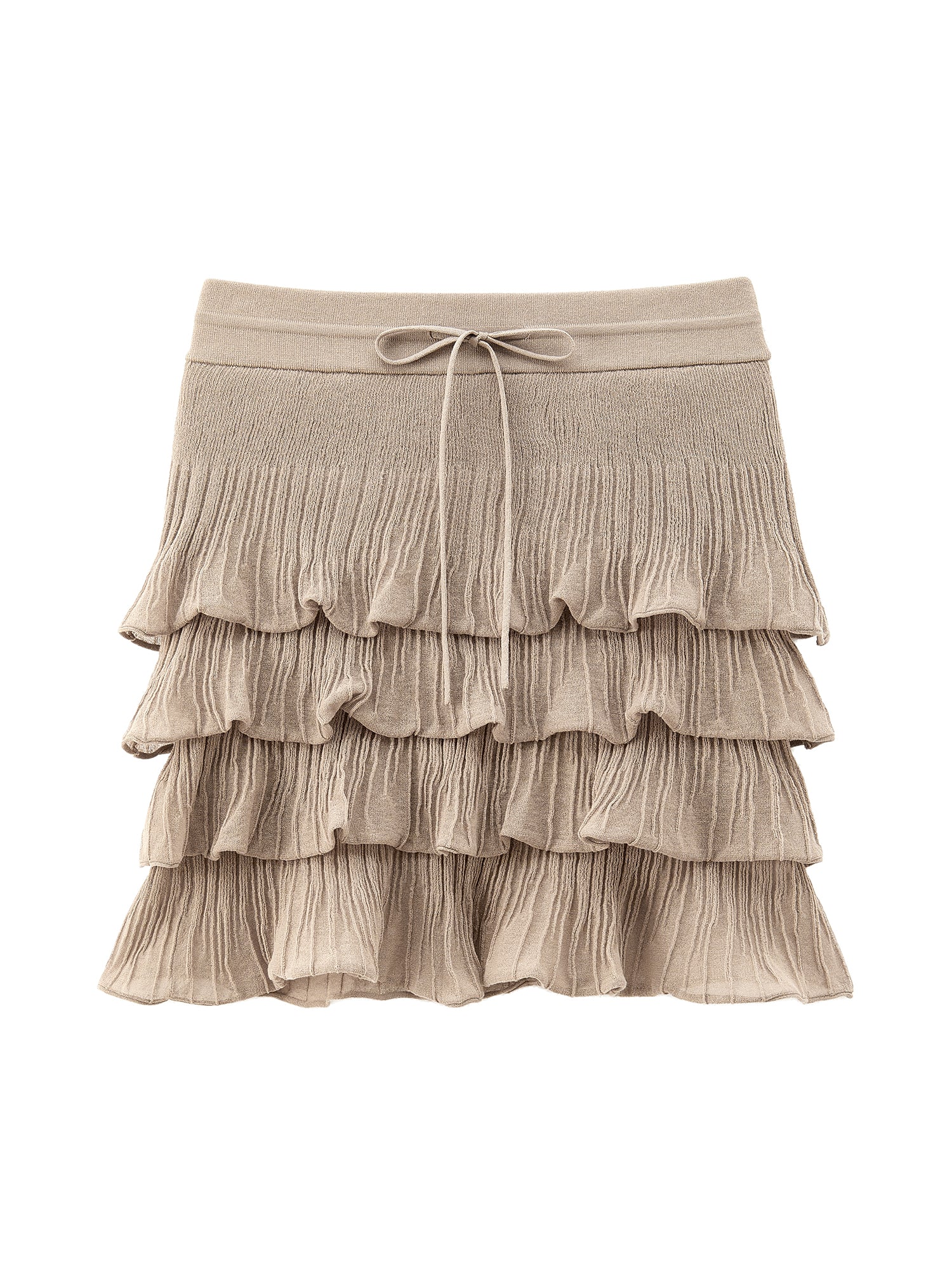Refreshing Linen & Cotton Blend Ruffled Cake Mini Knit Skirt - Four-Layered Youthful A-Line Skirt