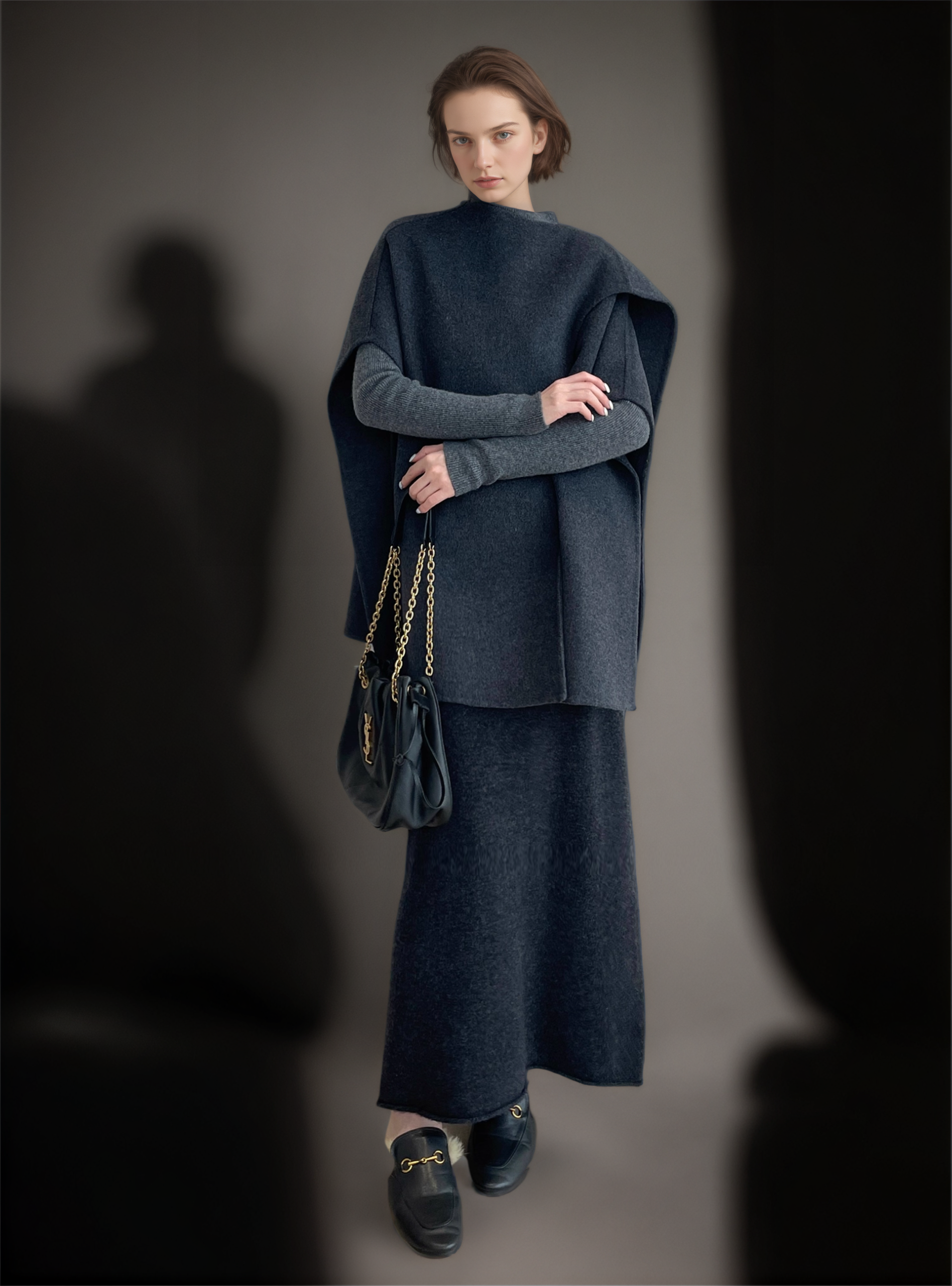 Wool Double-Faced Scarf Collar Cape Coat for Women | Elegant Winter Wool Cloak Jacket