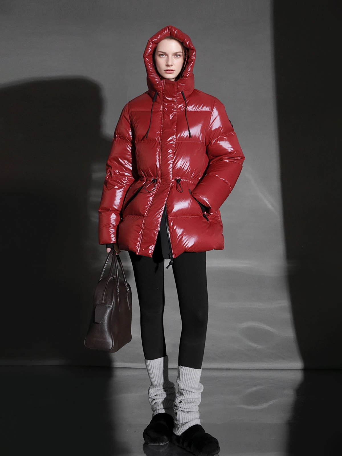 Glossy Hooded Down Jacket for Women | Water-Repellent Windproof Insulated Short Puffer Coat