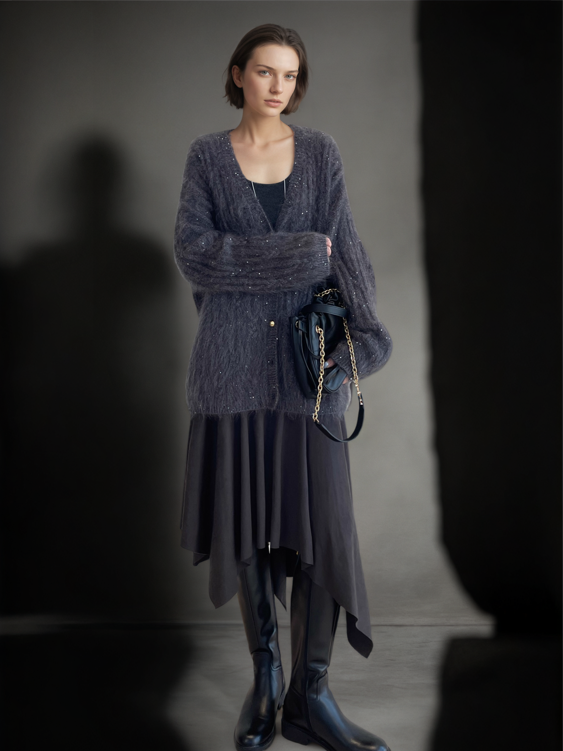 Women’s Luxury Mohair Blend Sequin Cardigan | Soft Shimmer Knit Sweater with Metallic Thread