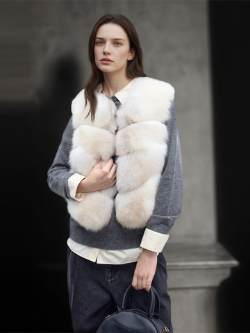 Women’s Short  Fox Fur Vest | Chic Fall Winter Sleeveless Jacket by Sagafurs-Inspired Design
