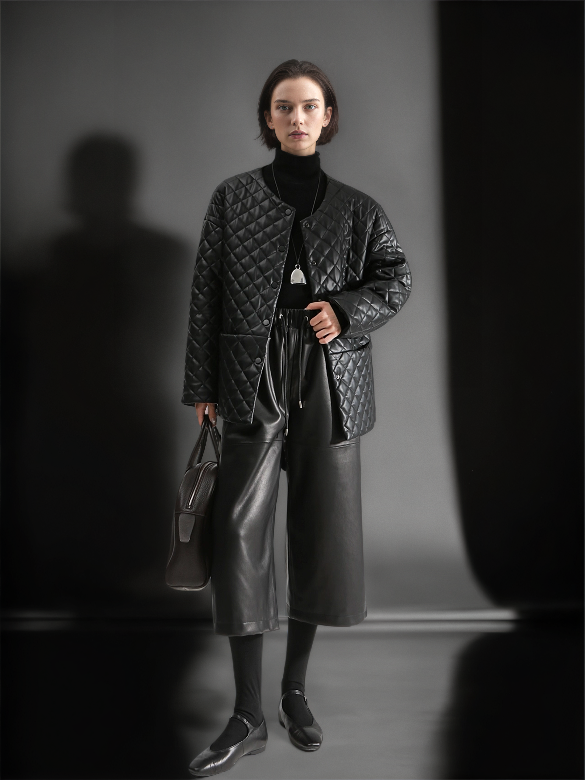 Women’s Genuine Sheepskin Culottes | Cropped Wide-Leg Leather Pants with Elastic Waist, Casual Office Style