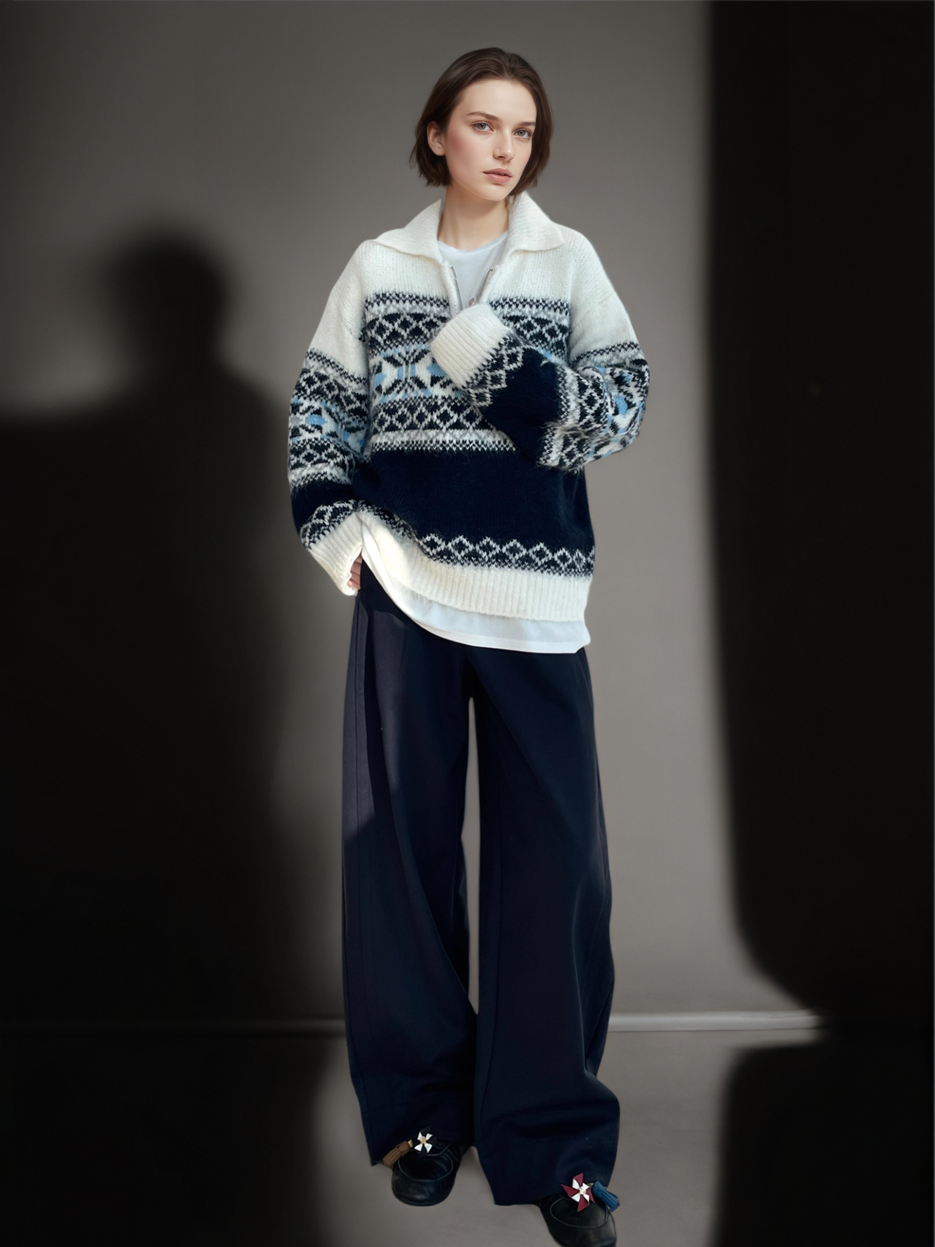 Women’s Gray-Green Fair Isle Wool Blend Sweater | Vintage Thick Knit Pullover for Fall