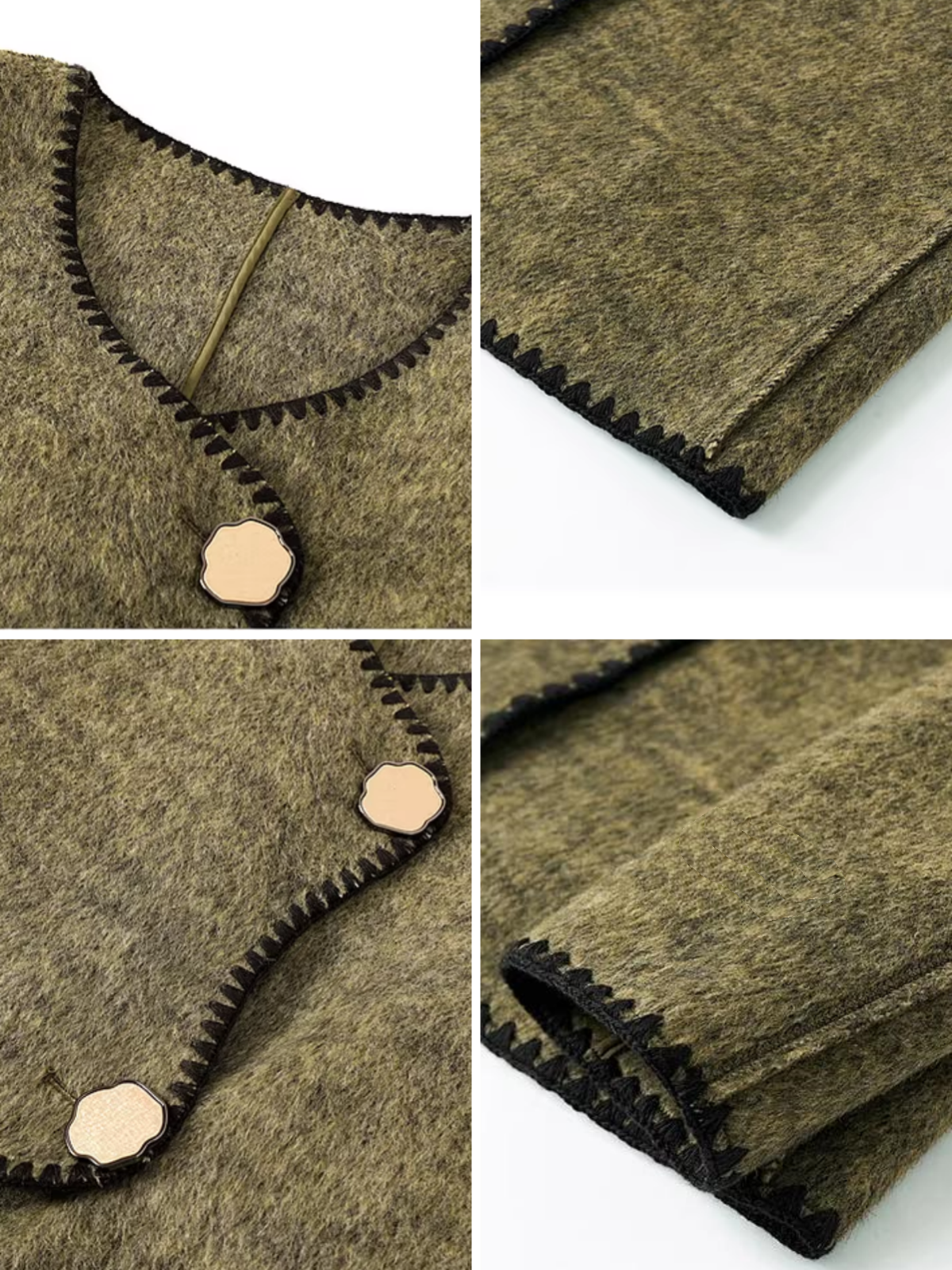 Women's Designer Green Wool Coat with Reversible Scarf – Double-Faced Wool Winter Overcoat