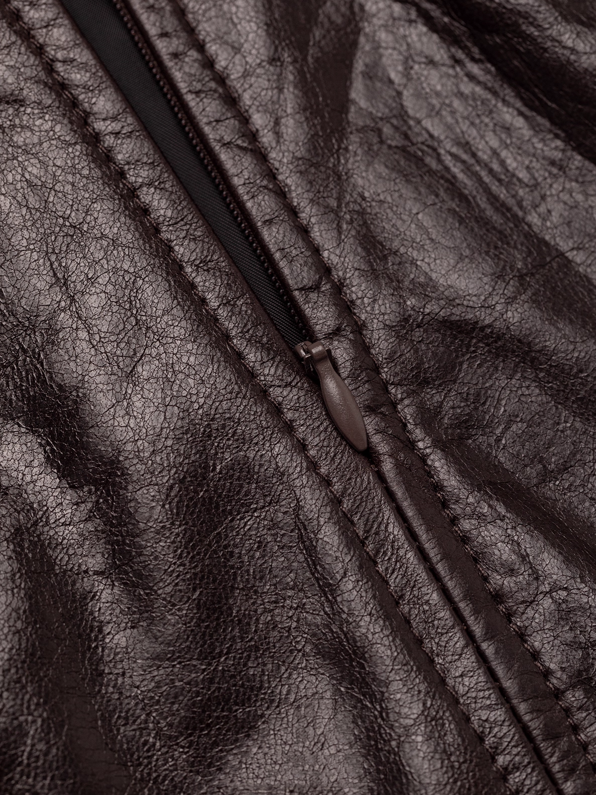 European Vegetable-Tanned Oiled Sheepskin Pencil Skirt | Split Hem Cross-Panel Leather Midi Skirt