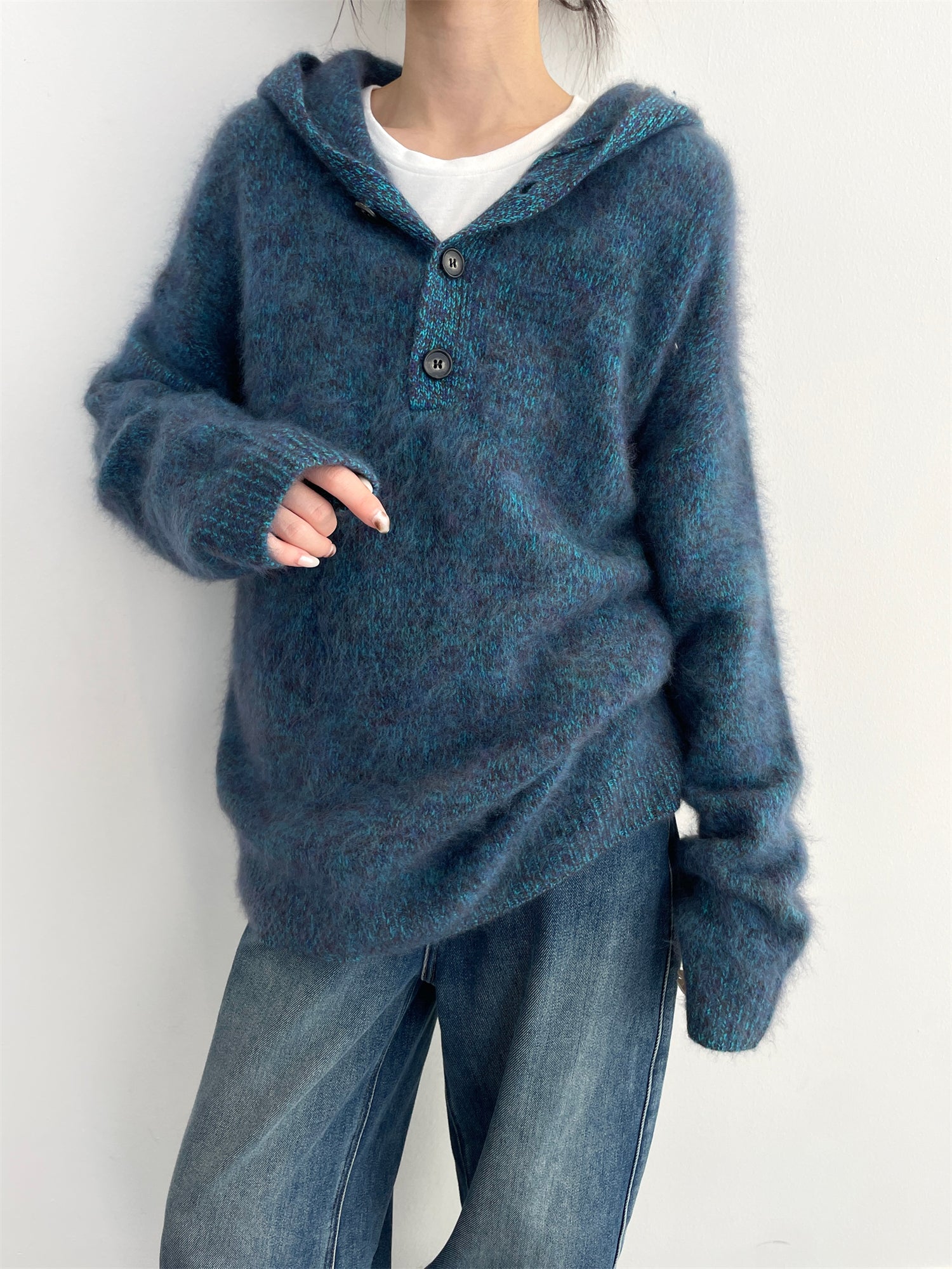 Women’s 100% Wool Hooded Sweater | Soft Brushed Knit Pullover with Loose Relaxed Fit for Winter