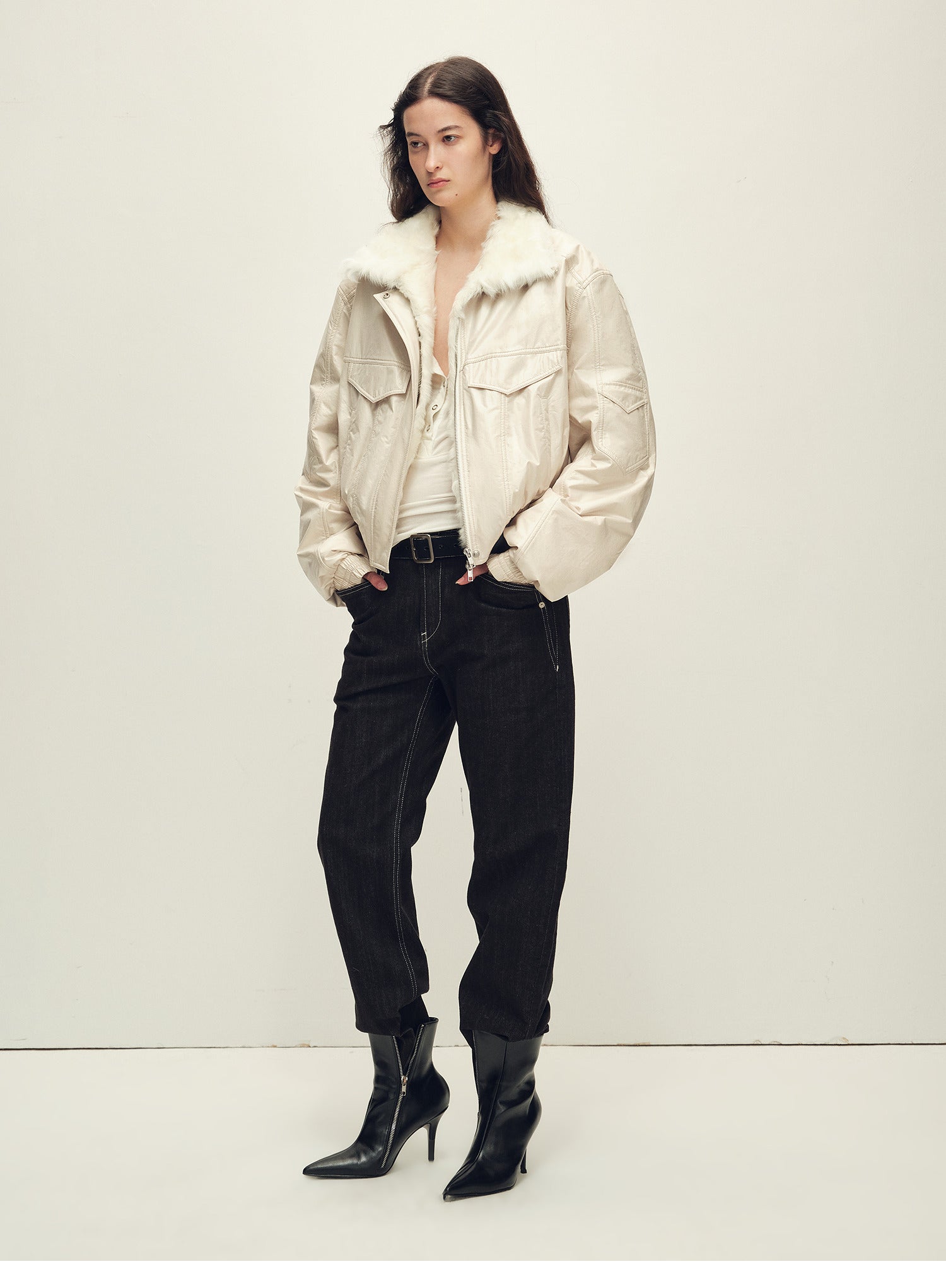 Detachable Shearling Collar 90% White Goose Down Parka – Winter Faux Fur Trim Coat for Women