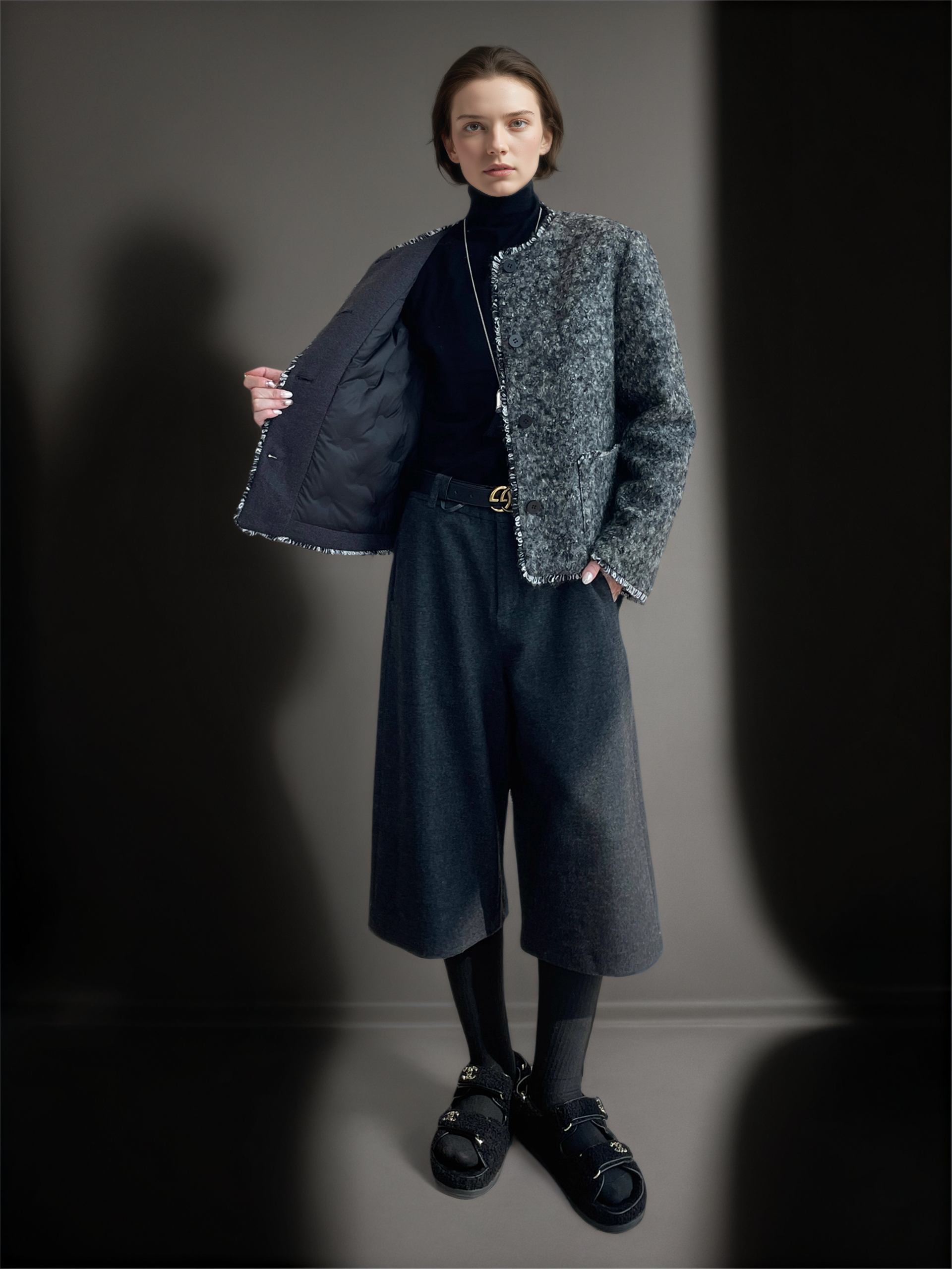 Women’s Wool Blend Down Jacket | 90% White Duck Down Elegant Bouclé Style Winter Coat