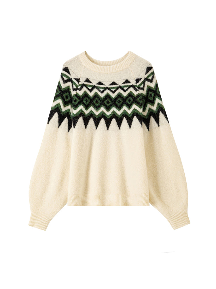 Nomadic Pattern Alpaca Wool & Merino Wool Blend Embroidered Sweater – Misty Fog Effect
